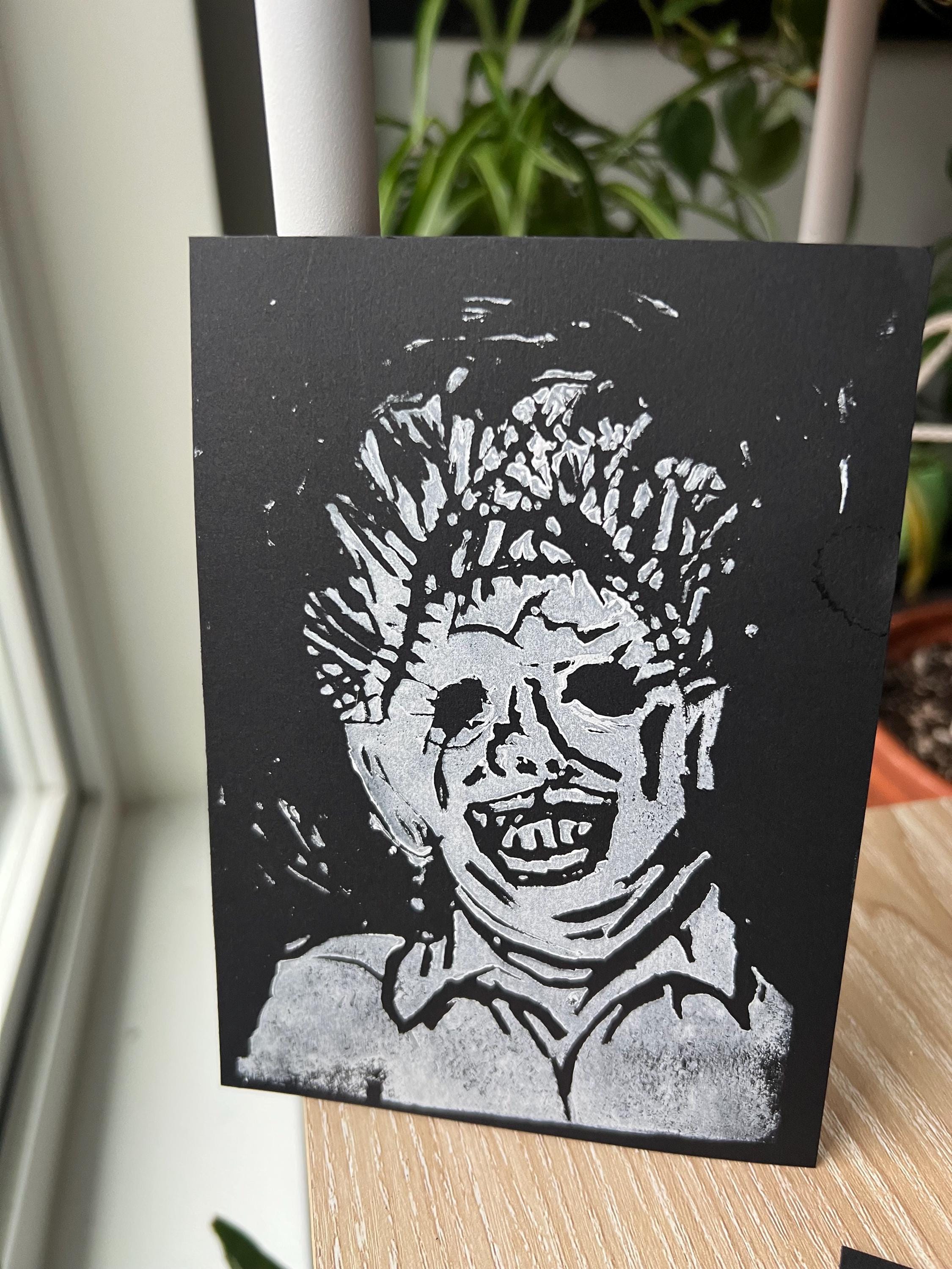 leatherface wall art print horror art lino print gothic home decor goth wall art horror home decor Texas Chainsaw Massacre fan art