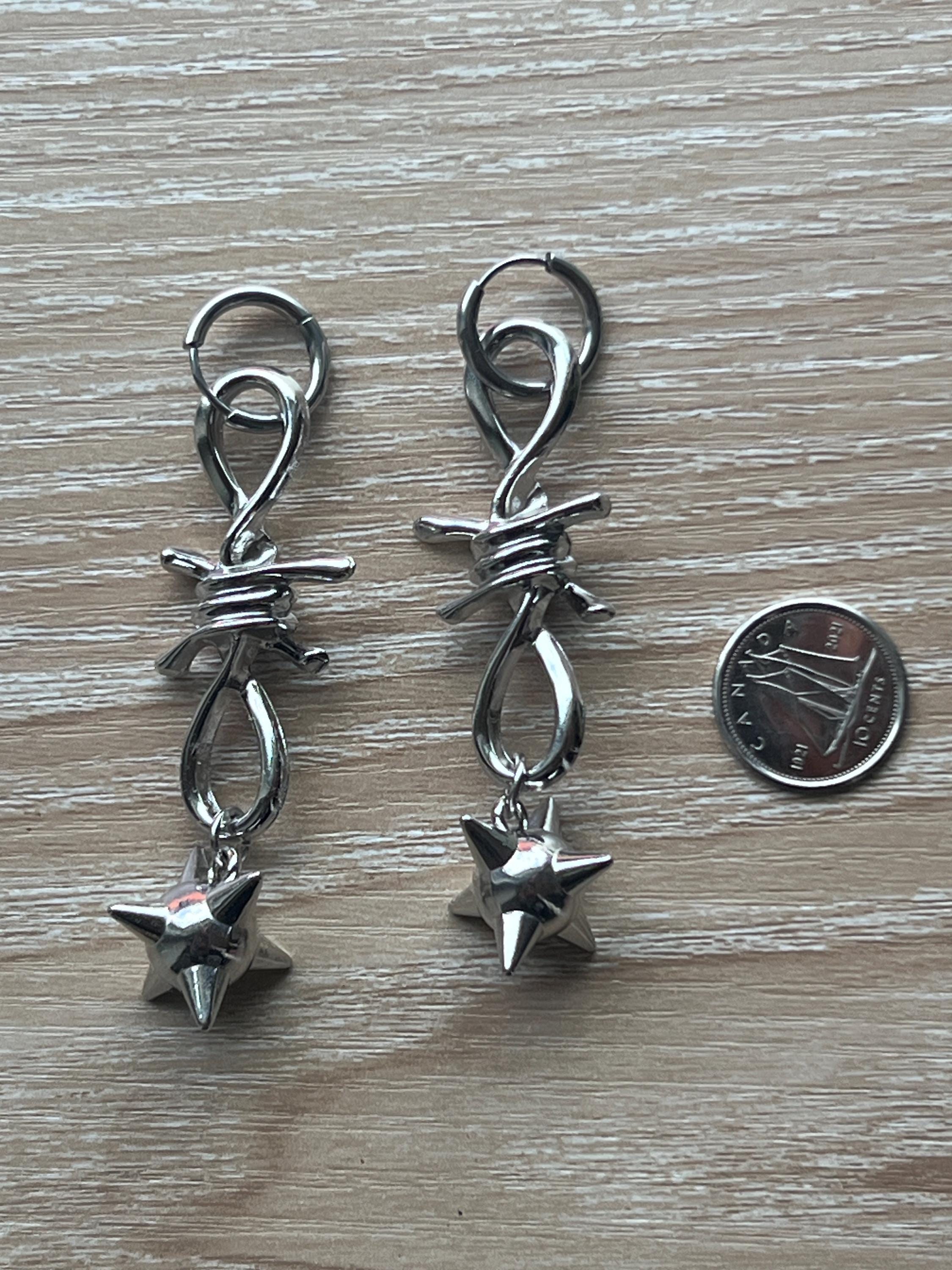 spiked barbed wire huggie earrings gothic morning star earrings punk jewelry goth accessories stainless steel hypoallergenic silver hoops