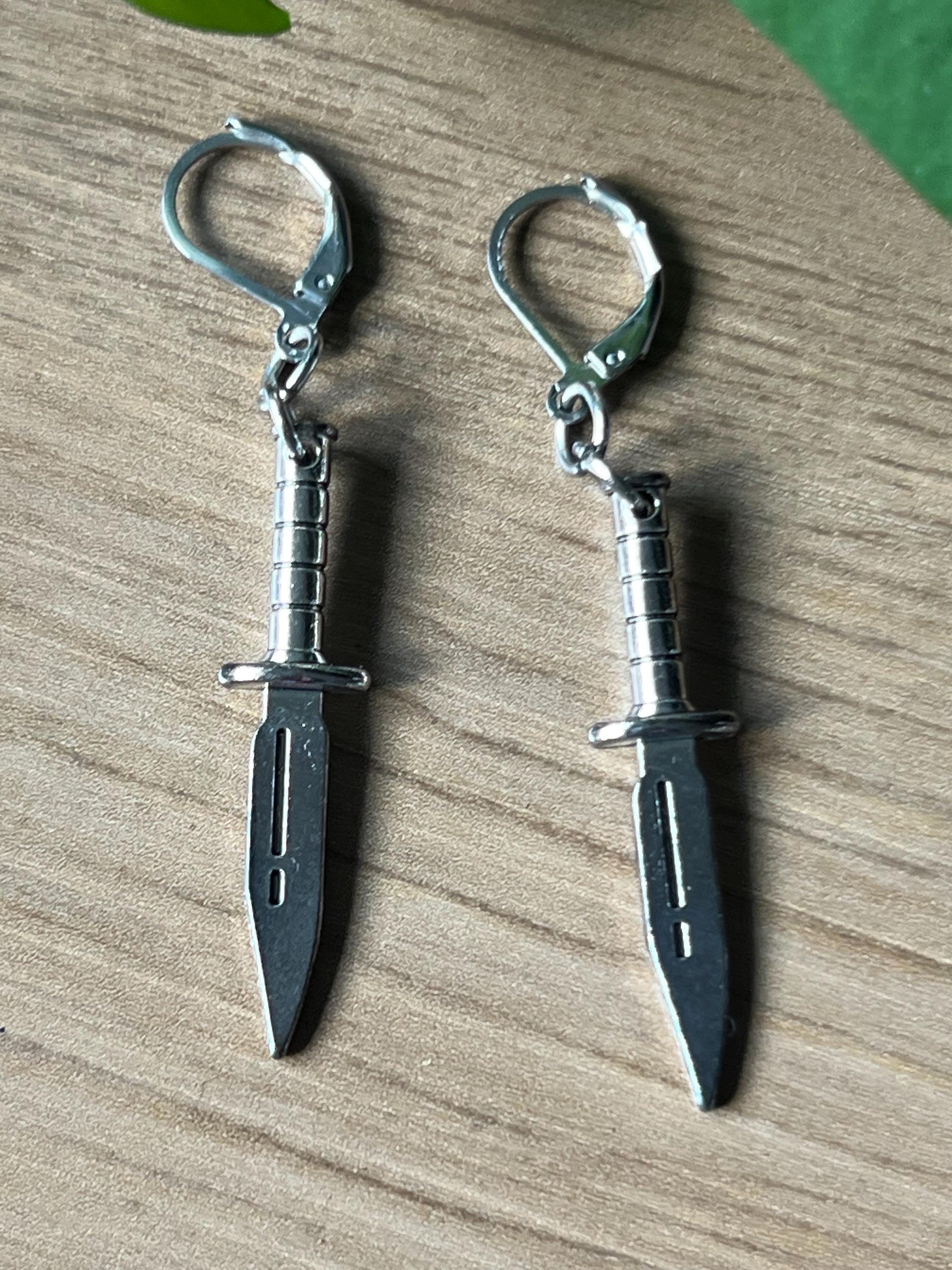 goth knife earrings gothic jewelry punk earrings weapon accessories stainless steel hypoallergenic jewellery apocalyptic dagger earrings