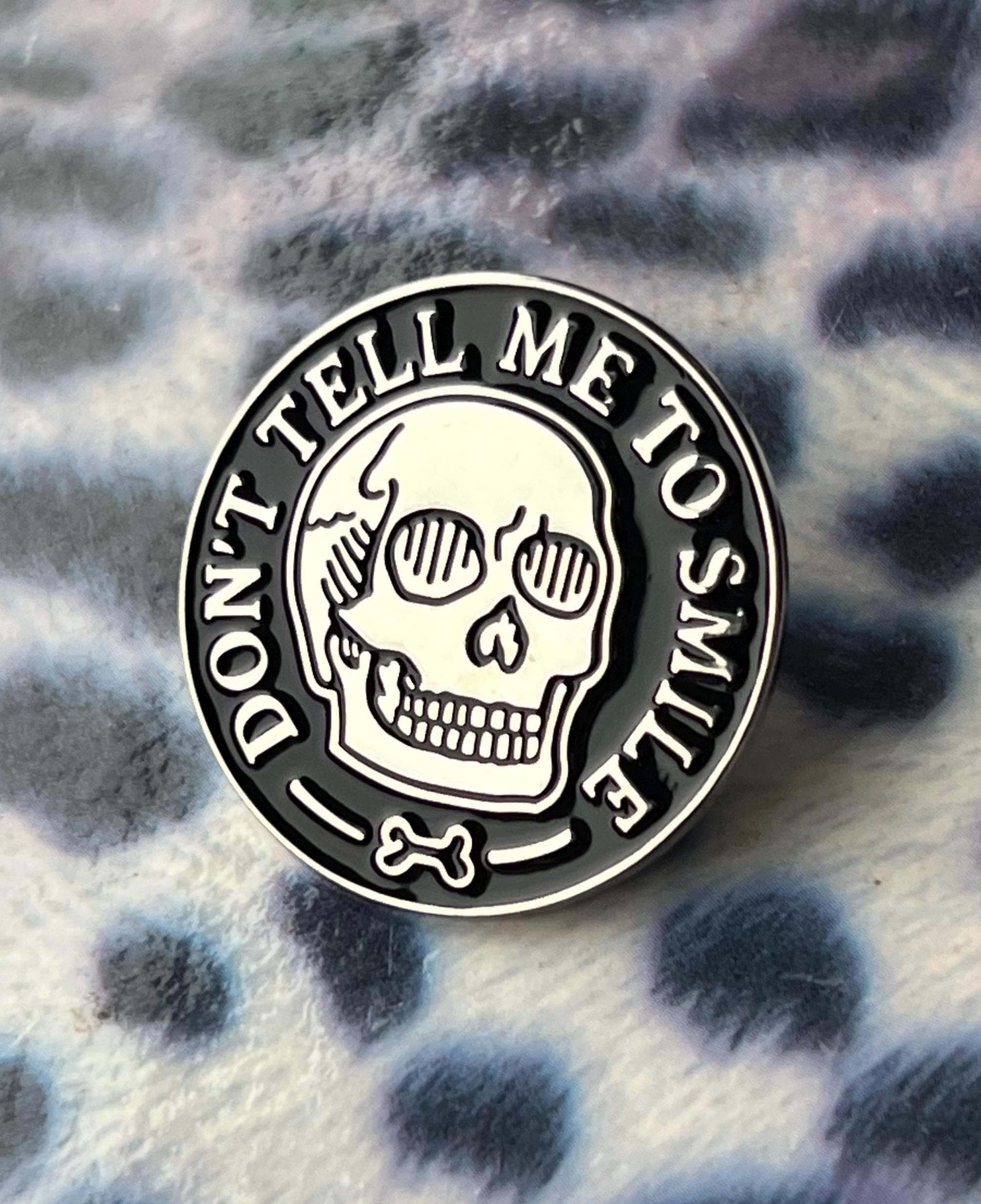 feminist punk enamel pins and badges goth pins skull feminism pinback buttons gothic accessories dont tell me to smile pin fuck off pin