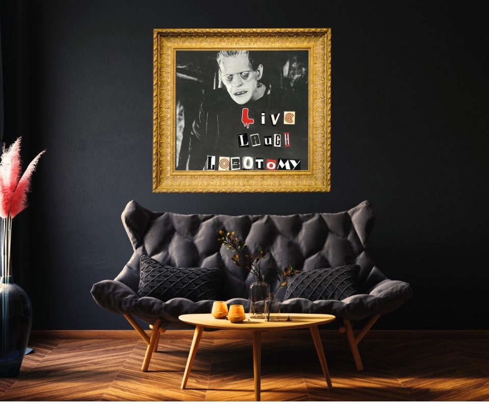 Frankenstein's Monster Analog Collage "Live Laugh Lobotomy"