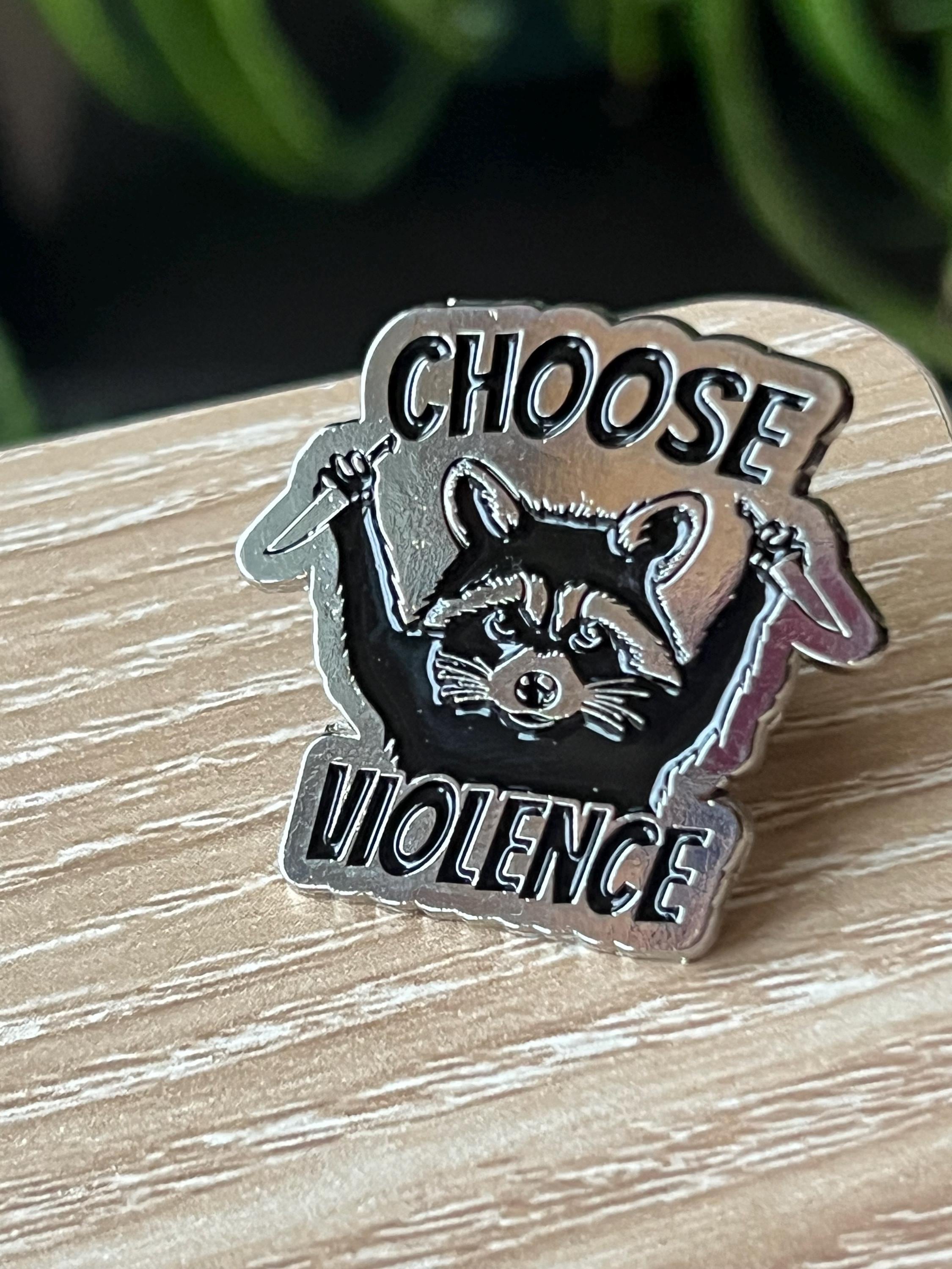 punk enamel pins and badges goth accessories grunge jewelry "choose violence" raccoon animal pinback button