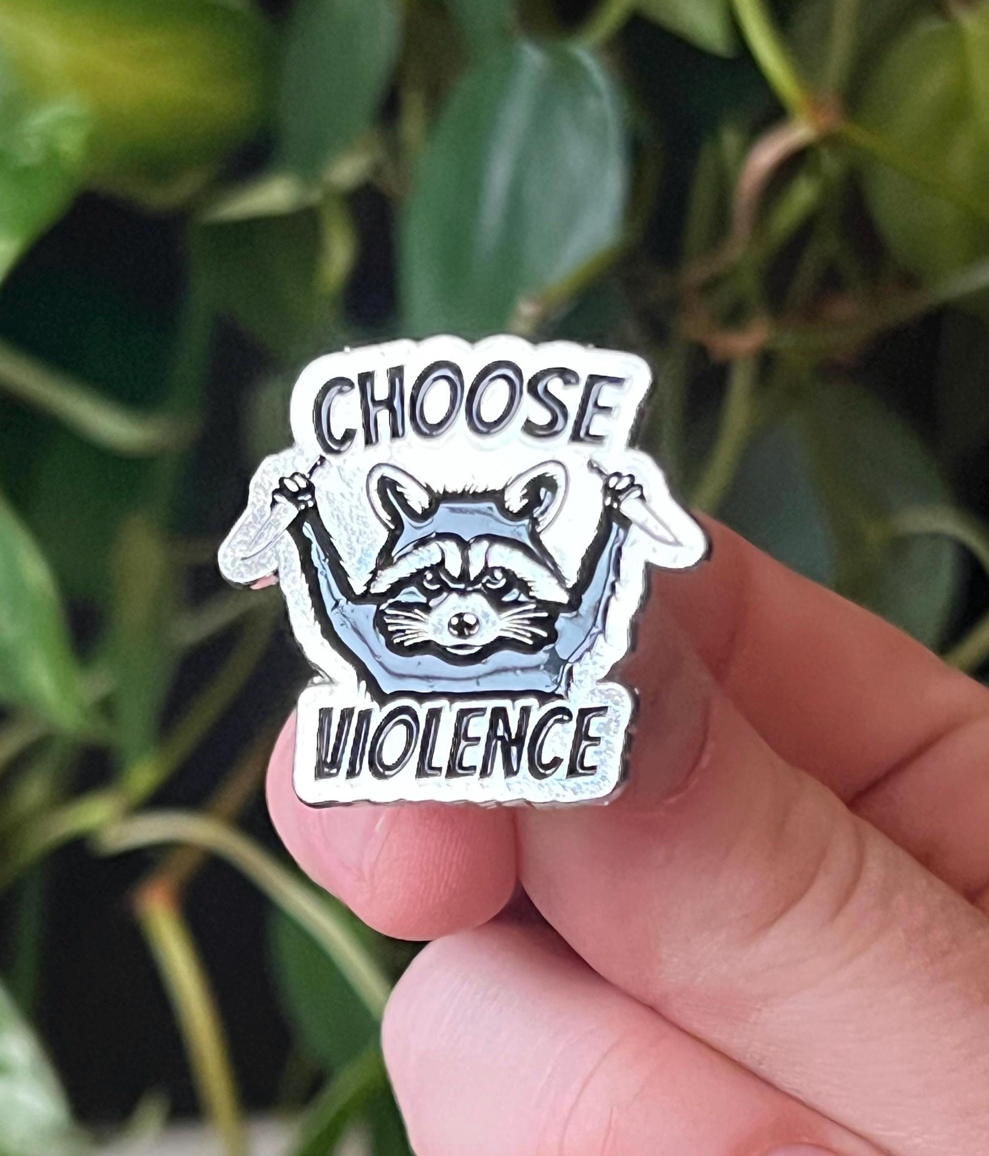punk enamel pins and badges goth accessories grunge jewelry "choose violence" raccoon animal pinback button
