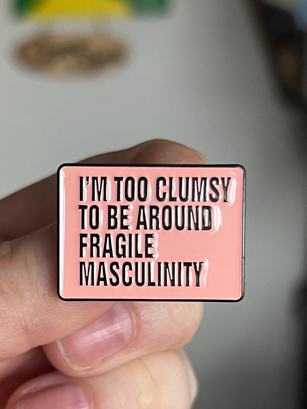 feminist pins and badges funny pins goth enamel pin gothic lapel pins punk pins fragile masculinity intersectional feminism pink rectangle