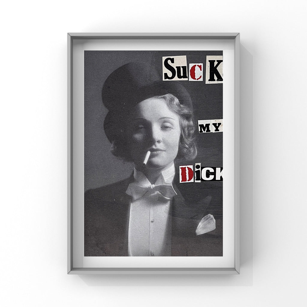 feminist punk wall art gothic art print goth home decor queer art suck my dick activist leftist wall art print black white and red decor