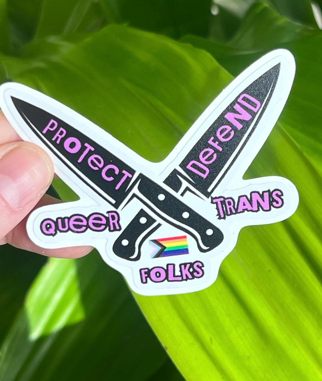 protect defend queer trans folks sticker lgbt leftist vinyl sticker liberal decals liberal stickers ally accessories lgbtq stickers decals