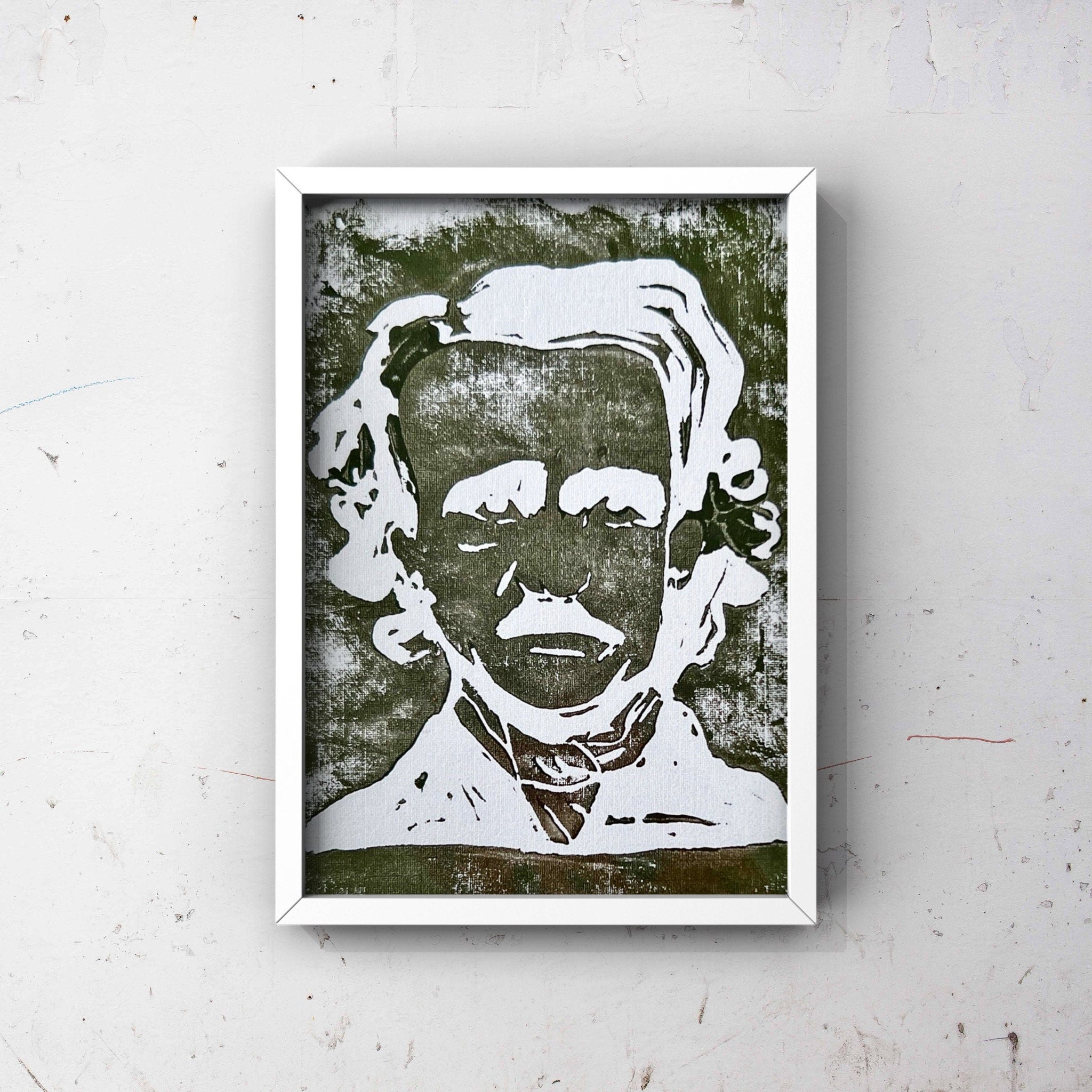 edgar allan poe lino print black and white handmade art print gothic home decor