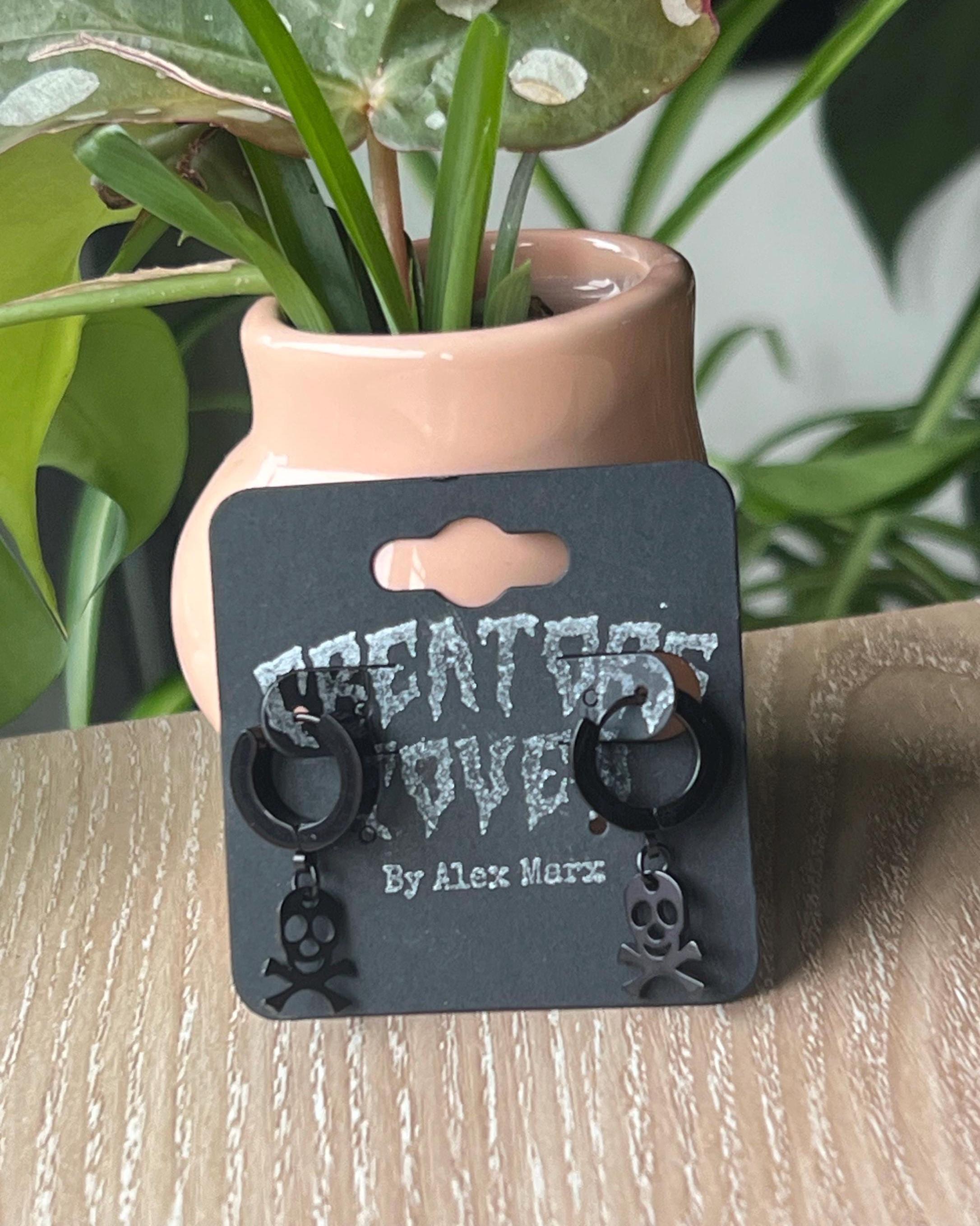 gothic skull huggie earrings goth horror accessories dark earrings punk earrings goth stainless steel earrings punk jewelry