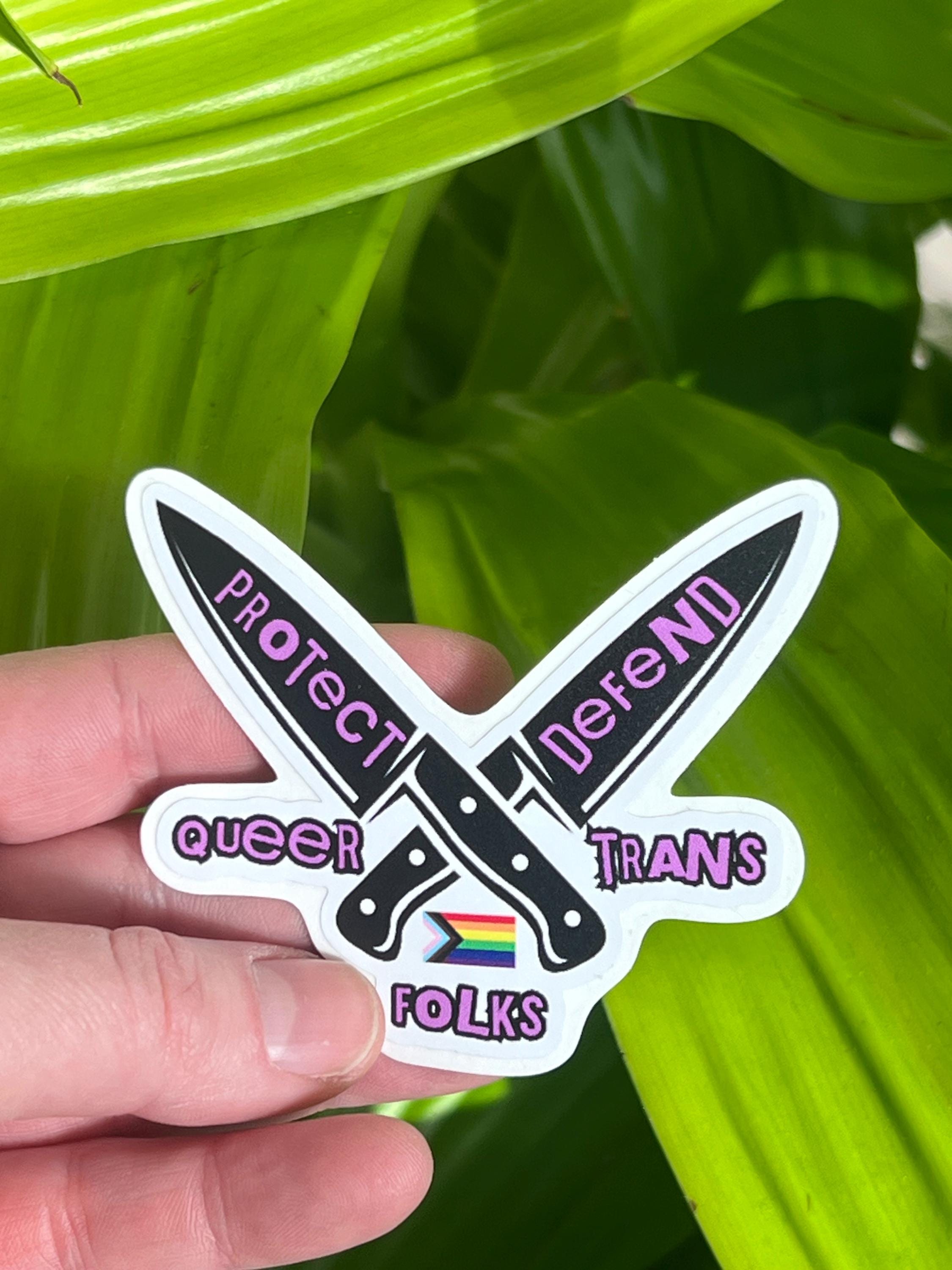 protect defend queer trans folks sticker lgbt leftist vinyl sticker liberal decals liberal stickers ally accessories lgbtq stickers decals