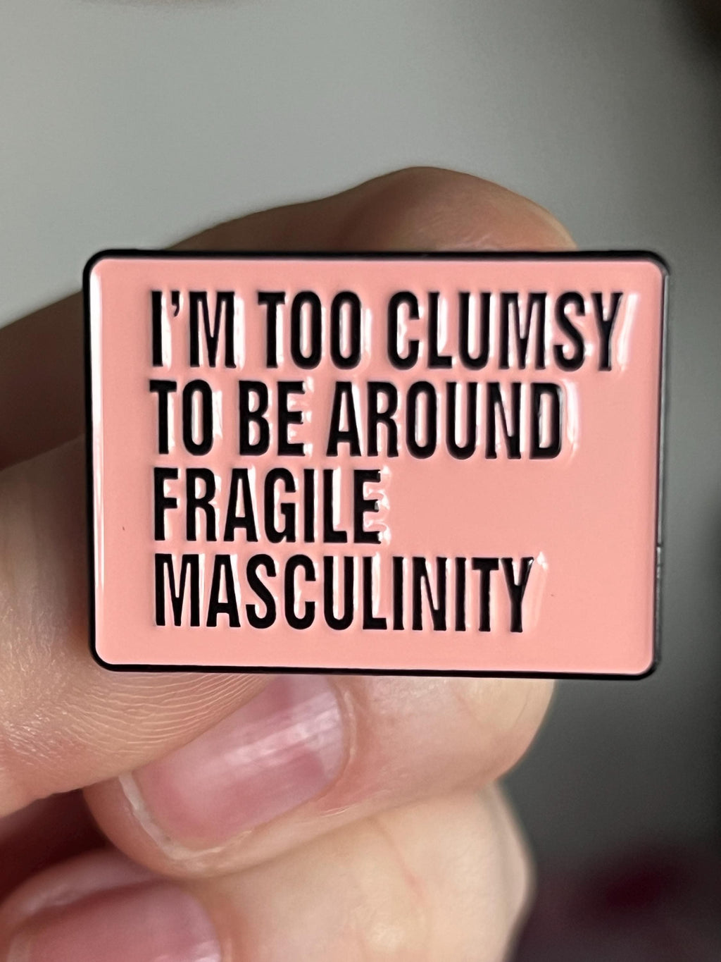 feminist pins and badges funny pins goth enamel pin gothic lapel pins punk pins fragile masculinity intersectional feminism pink rectangle