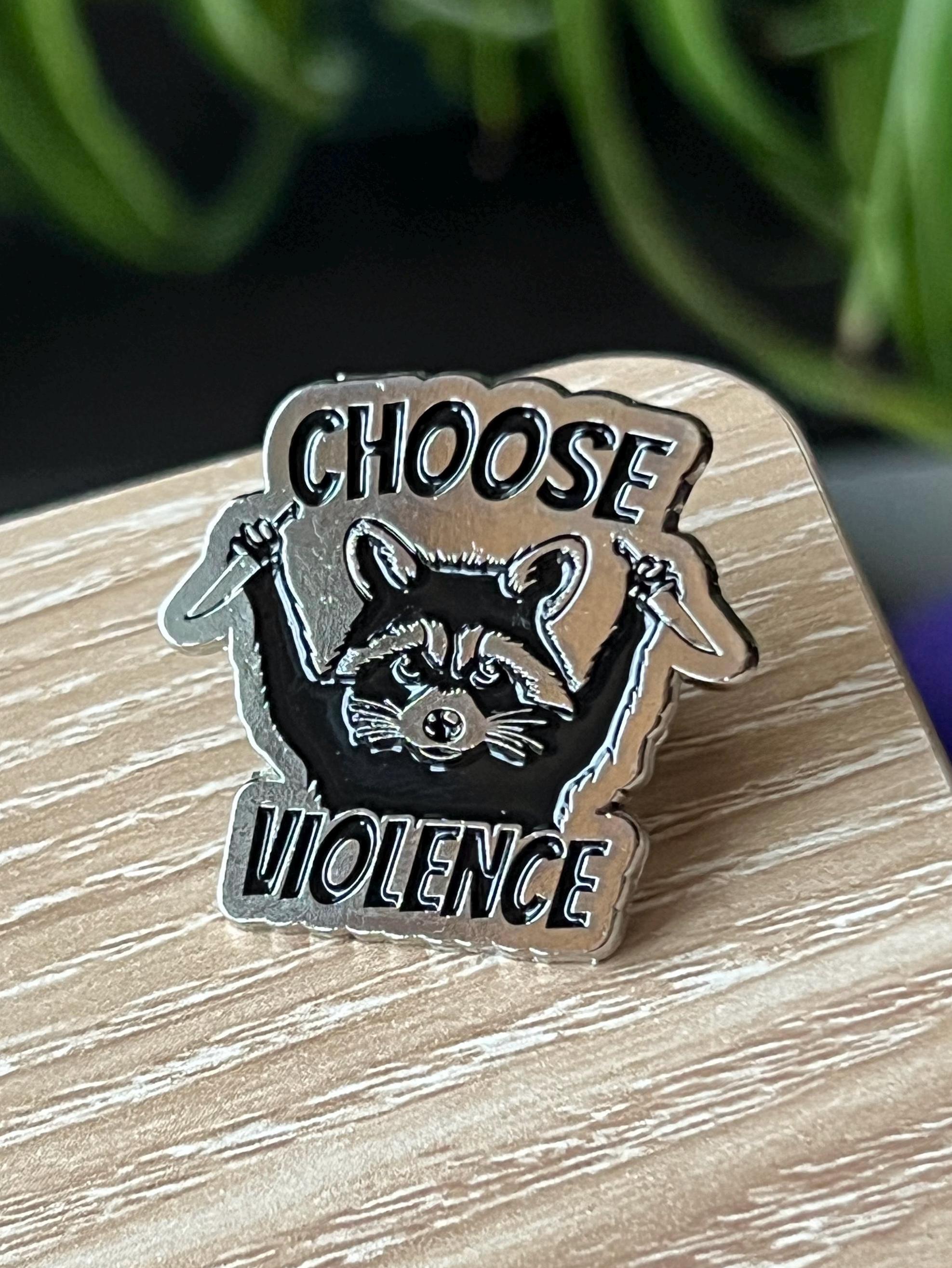 punk enamel pins and badges goth accessories grunge jewelry "choose violence" raccoon animal pinback button