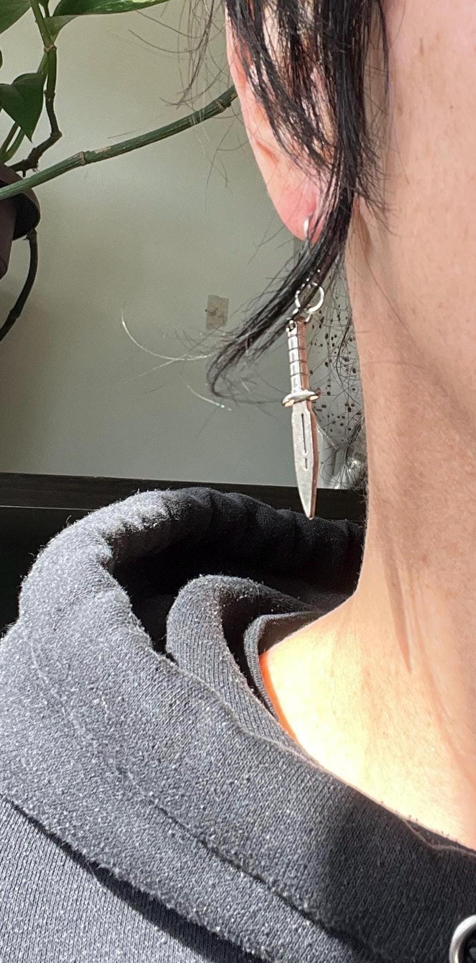 goth knife earrings gothic jewelry punk earrings weapon accessories stainless steel hypoallergenic jewellery apocalyptic dagger earrings