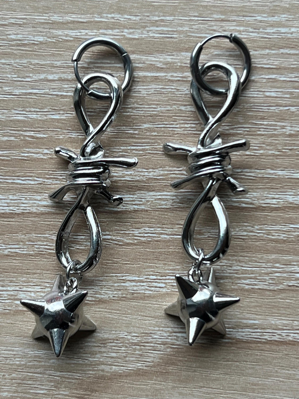 spiked barbed wire huggie earrings gothic morning star earrings punk jewelry goth accessories stainless steel hypoallergenic silver hoops