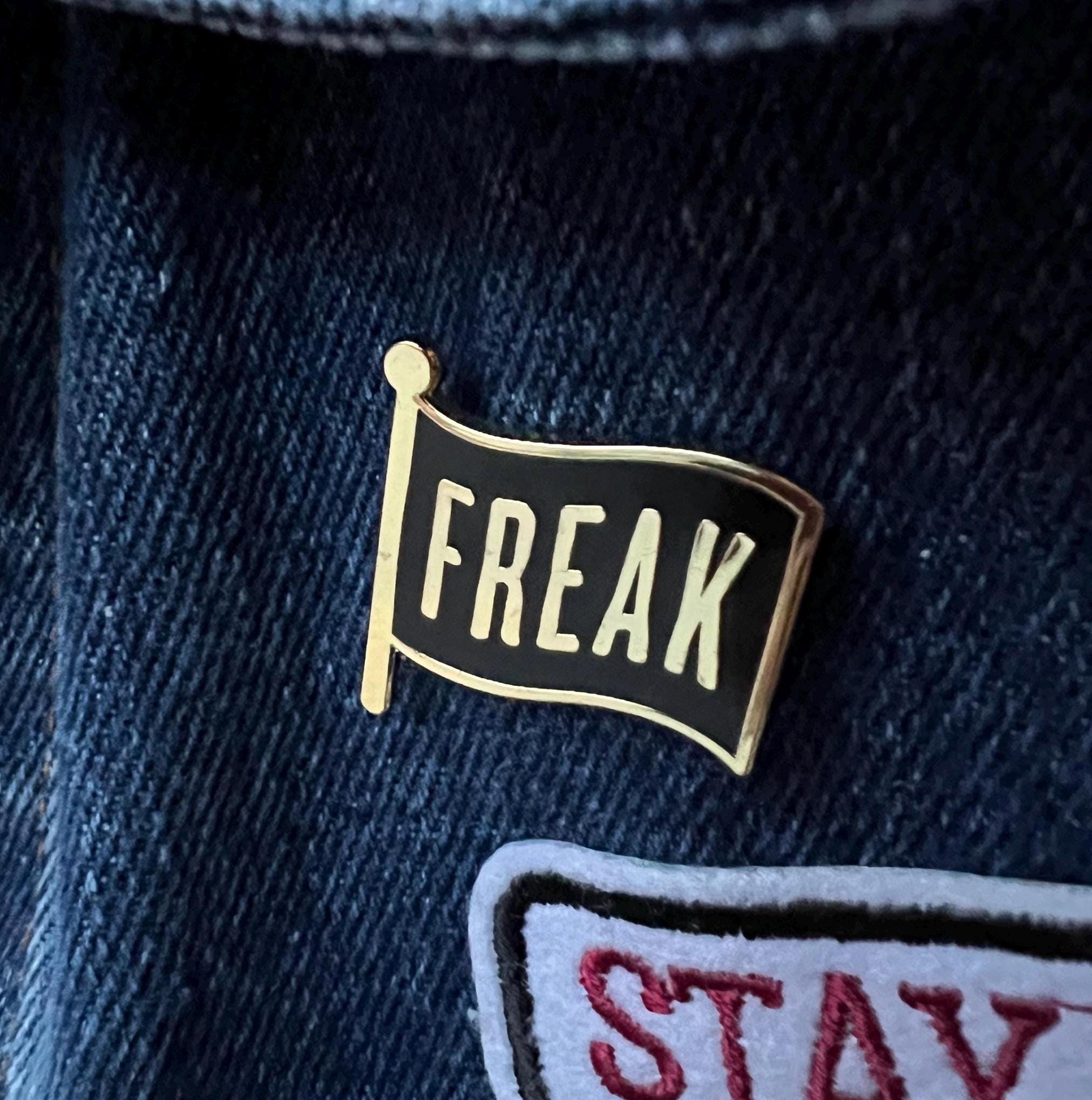 goth enamel pins and badges punk pins FREAK FLAG dark humor gothic accessories queer punk pinback buttons