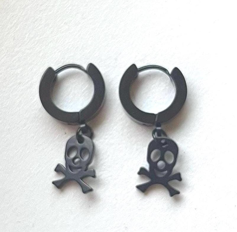 gothic skull huggie earrings goth horror accessories dark earrings punk earrings goth stainless steel earrings punk jewelry