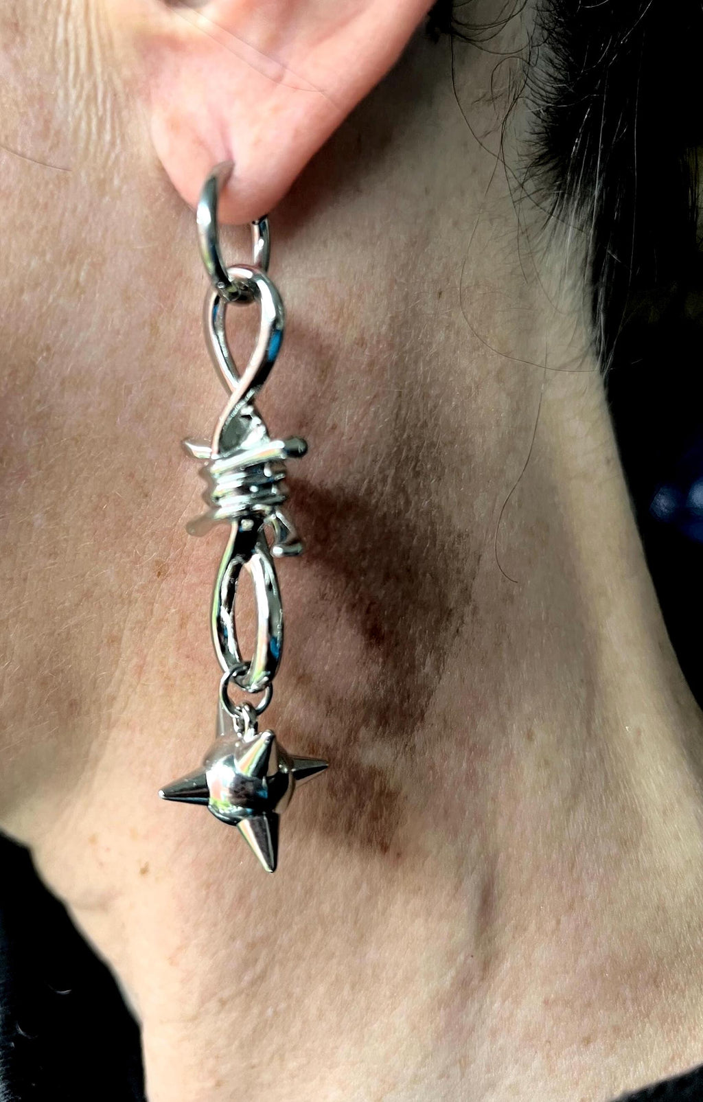 spiked barbed wire huggie earrings gothic morning star earrings punk jewelry goth accessories stainless steel hypoallergenic silver hoops