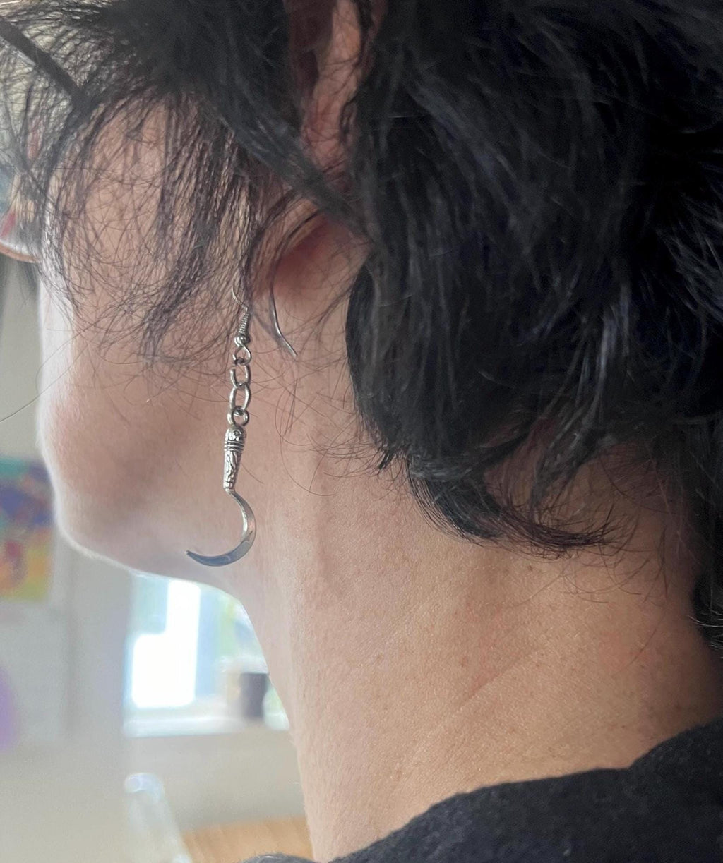 gothic scythe earrings punk jewelry grim reaper jewellery alternative stainless steel goth jewelry grim reaper dark accessories