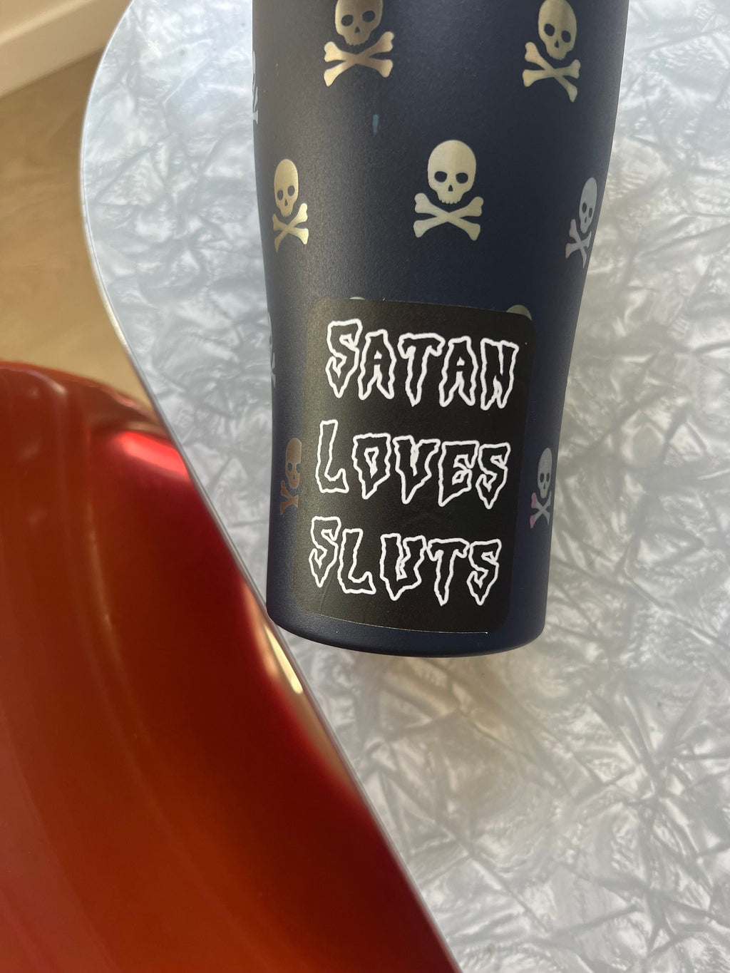 Satan Loves Sluts large black and white vinyl stickers