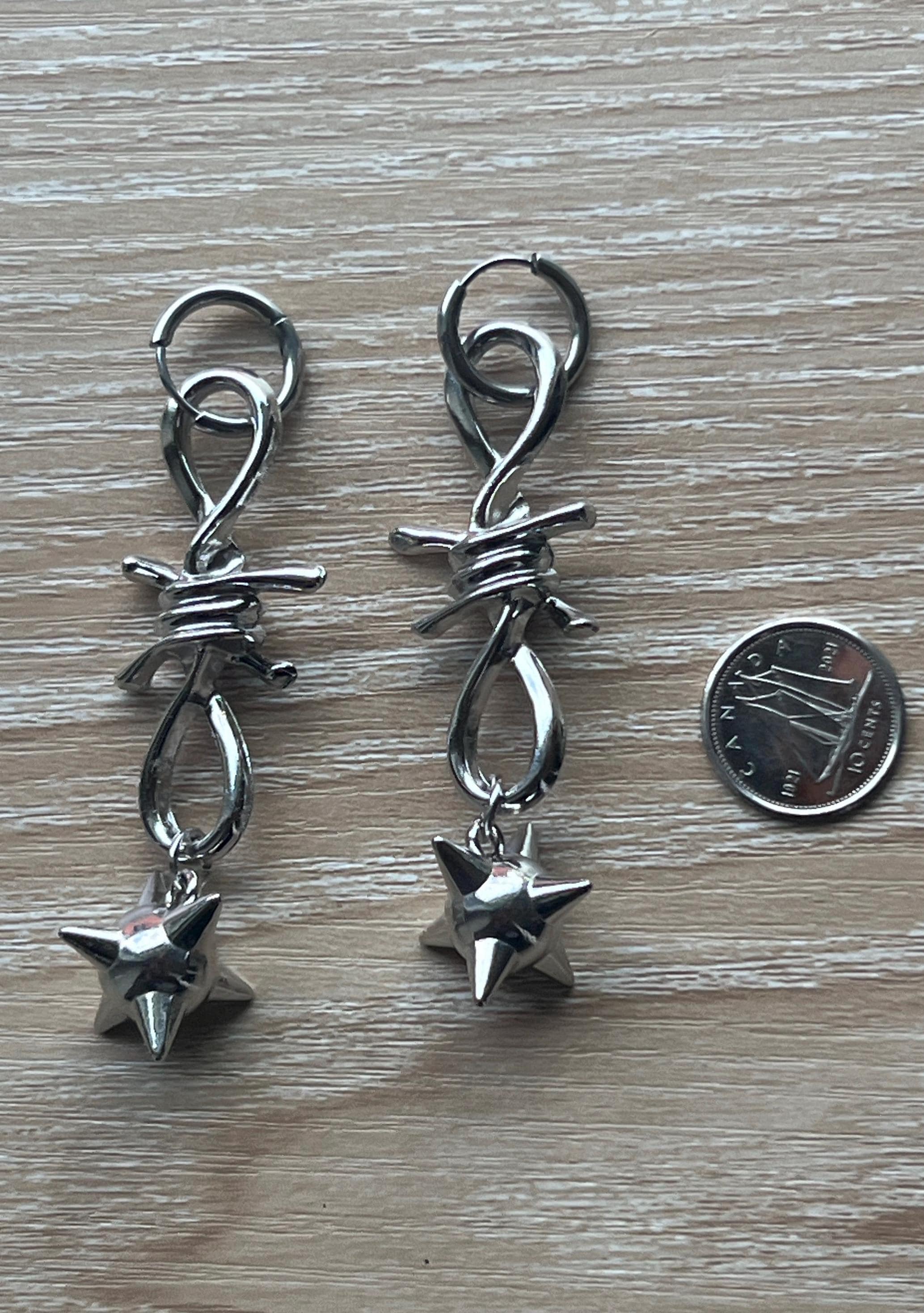 spiked barbed wire huggie earrings gothic morning star earrings punk jewelry goth accessories stainless steel hypoallergenic silver hoops