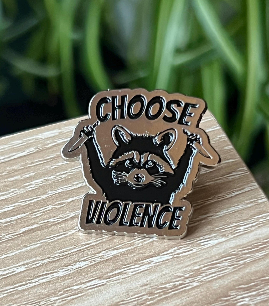 punk enamel pins and badges goth accessories grunge jewelry "choose violence" raccoon animal pinback button