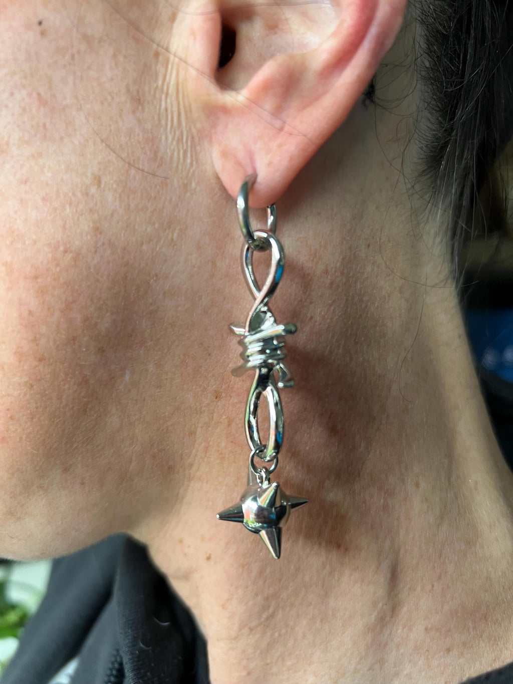 spiked barbed wire huggie earrings gothic morning star earrings punk jewelry goth accessories stainless steel hypoallergenic silver hoops