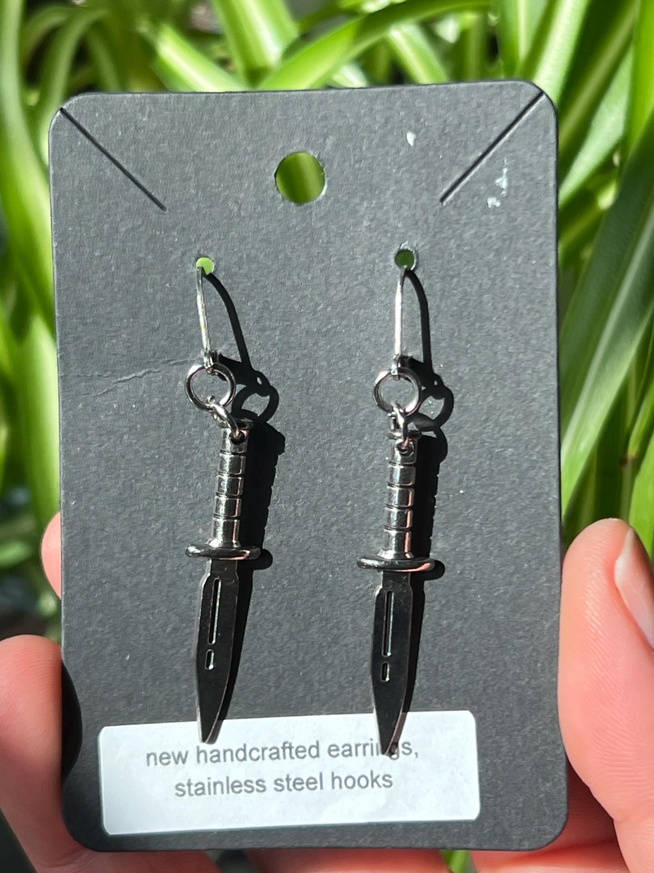 goth knife earrings gothic jewelry punk earrings weapon accessories stainless steel hypoallergenic jewellery apocalyptic dagger earrings