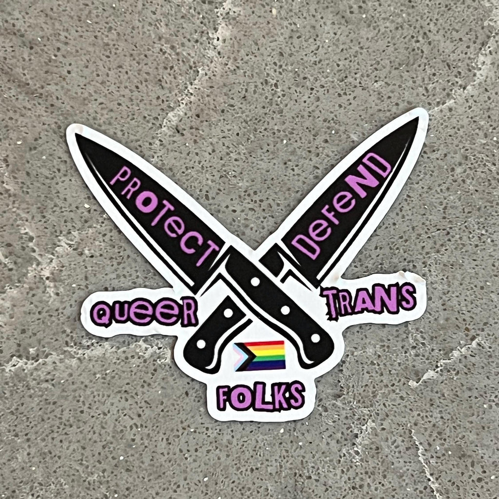 protect defend queer trans folks sticker lgbt leftist vinyl sticker liberal decals liberal stickers ally accessories lgbtq stickers decals