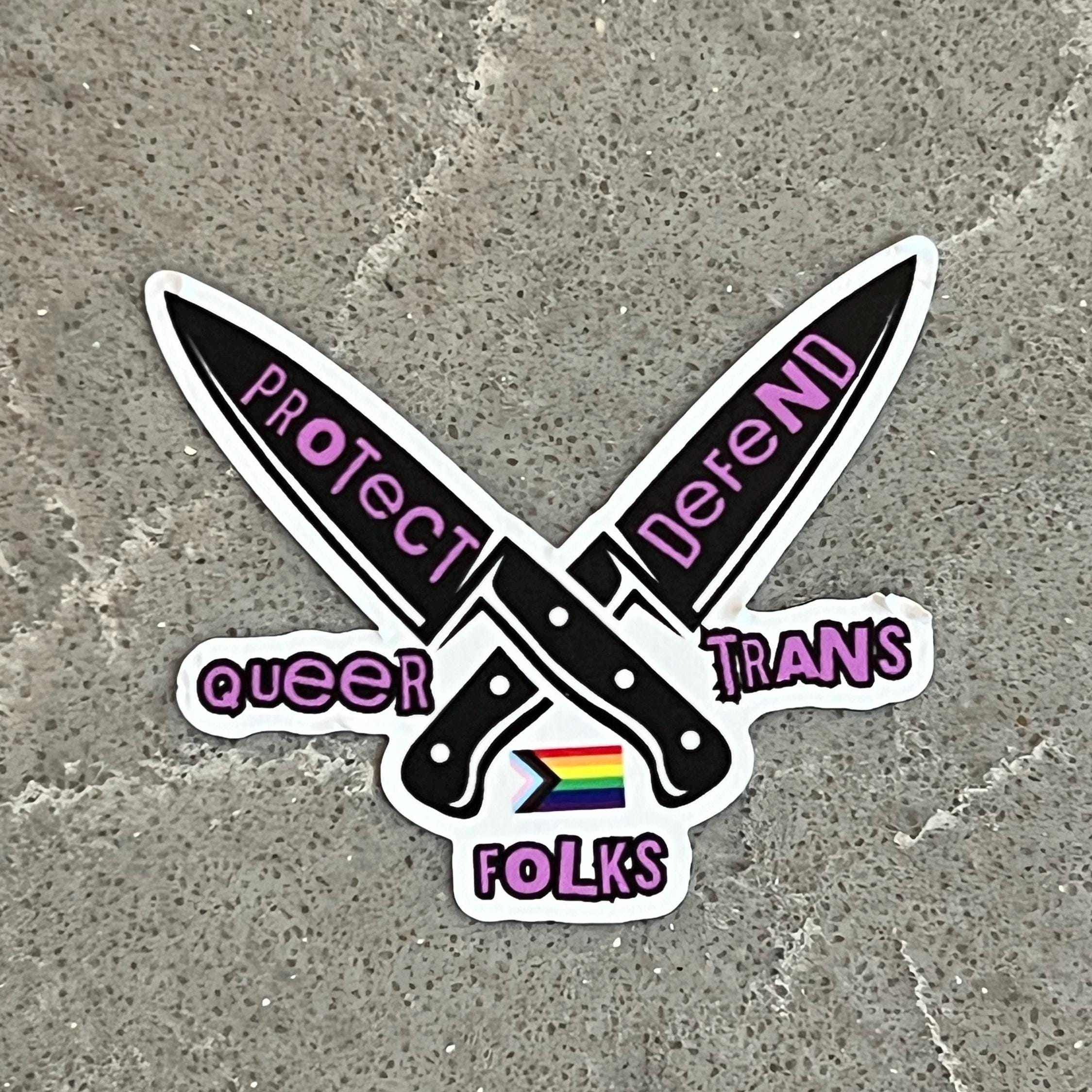 protect defend queer trans folks sticker lgbt leftist vinyl sticker liberal decals liberal stickers ally accessories lgbtq stickers decals