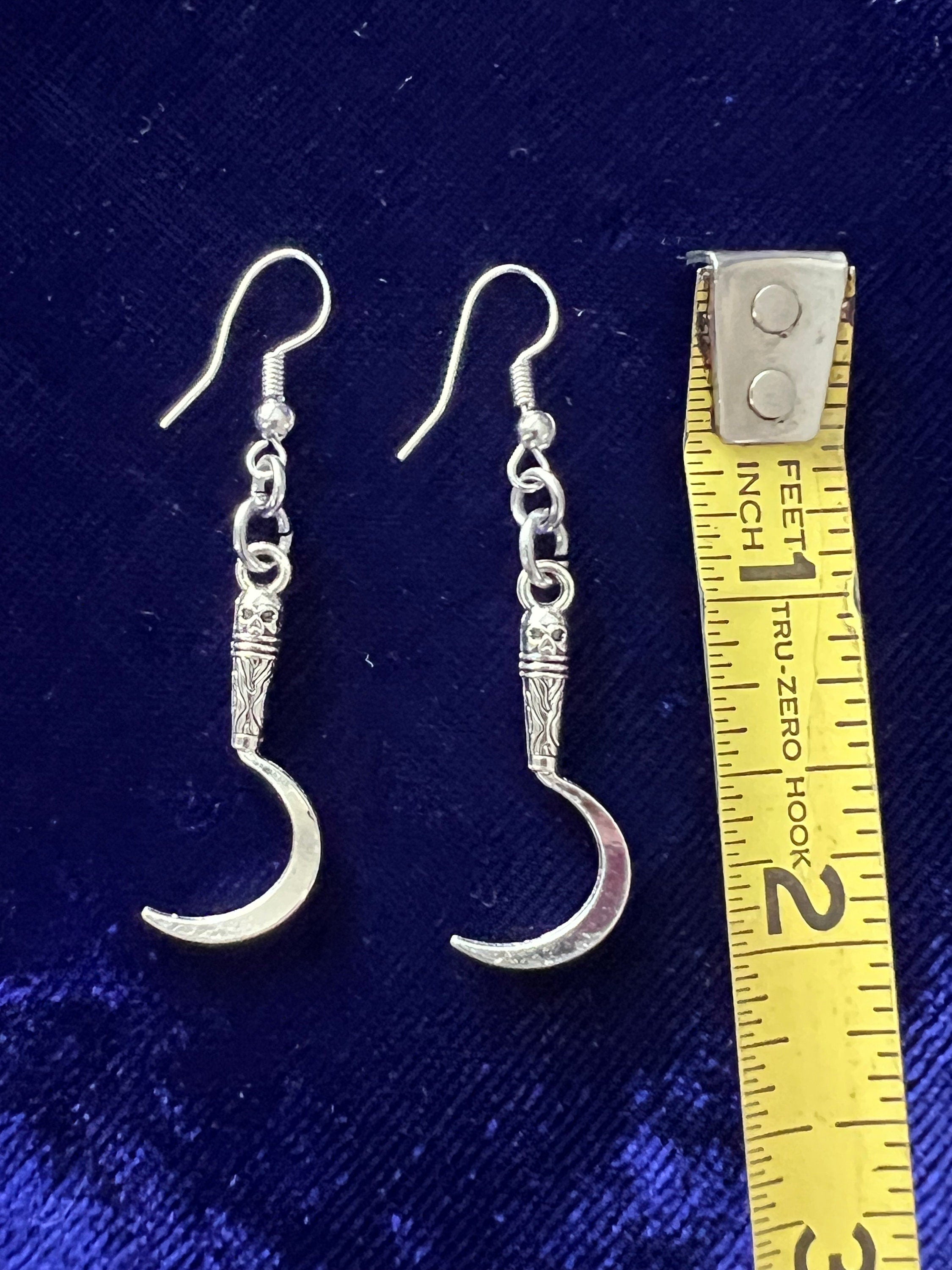 gothic scythe earrings punk jewelry grim reaper jewellery alternative stainless steel goth jewelry grim reaper dark accessories