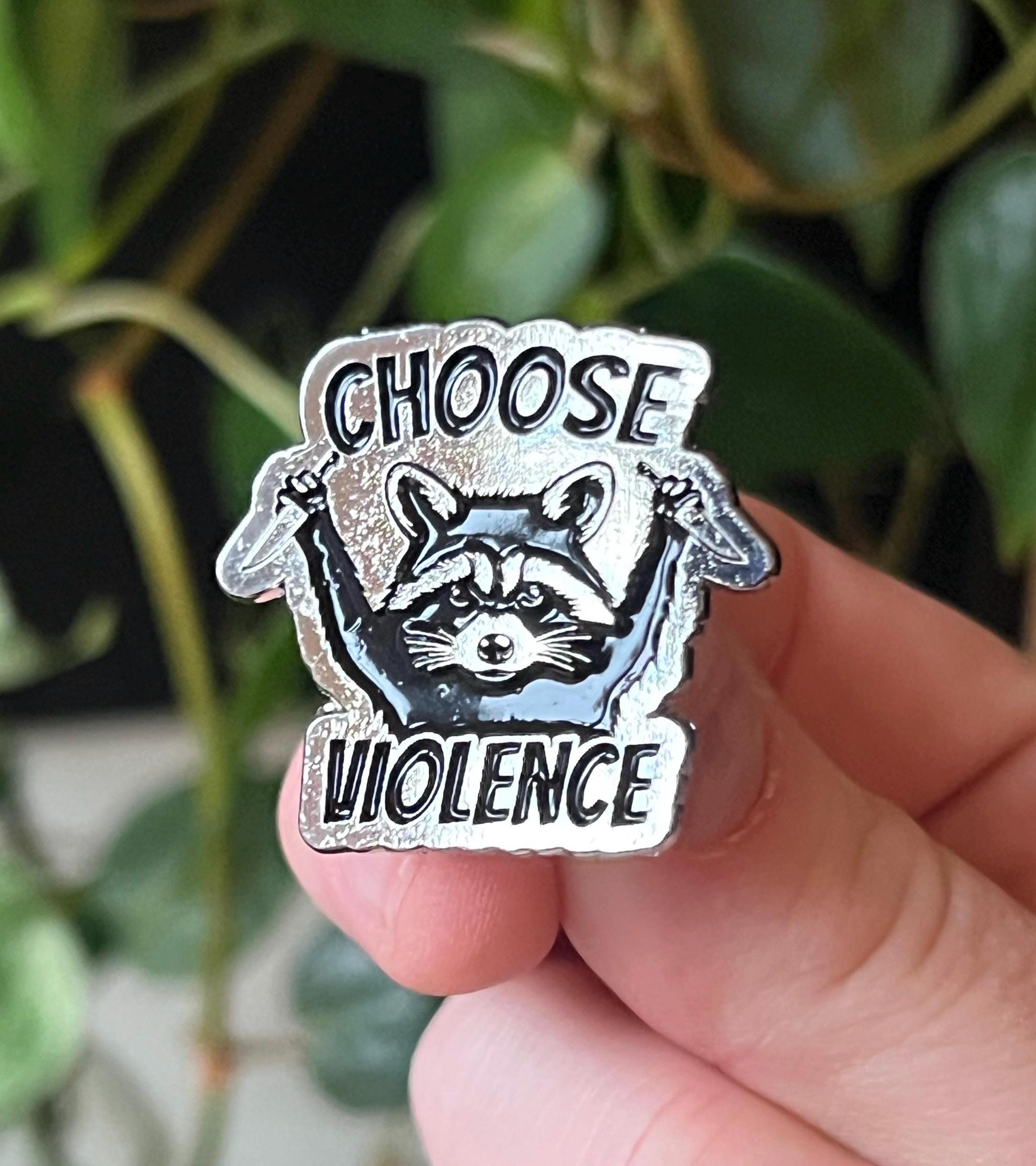 punk enamel pins and badges goth accessories grunge jewelry "choose violence" raccoon animal pinback button