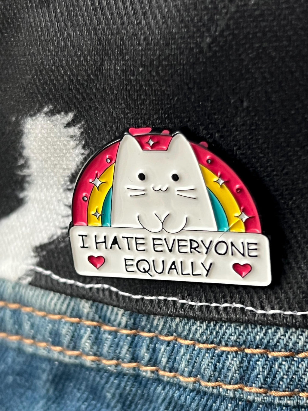 I Hate Everyone Equally Rainbow Cat Enamel Pin