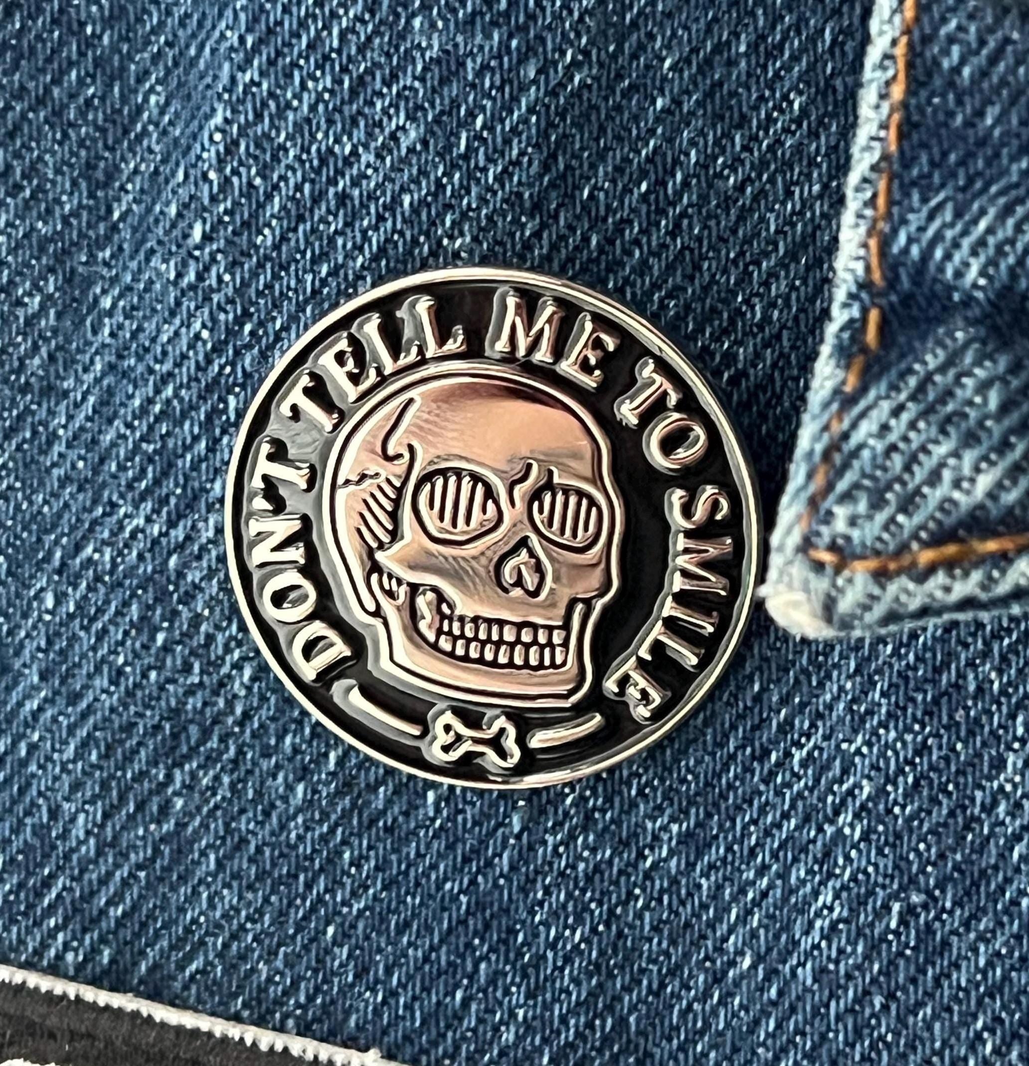 feminist punk enamel pins and badges goth pins skull feminism pinback buttons gothic accessories dont tell me to smile pin fuck off pin