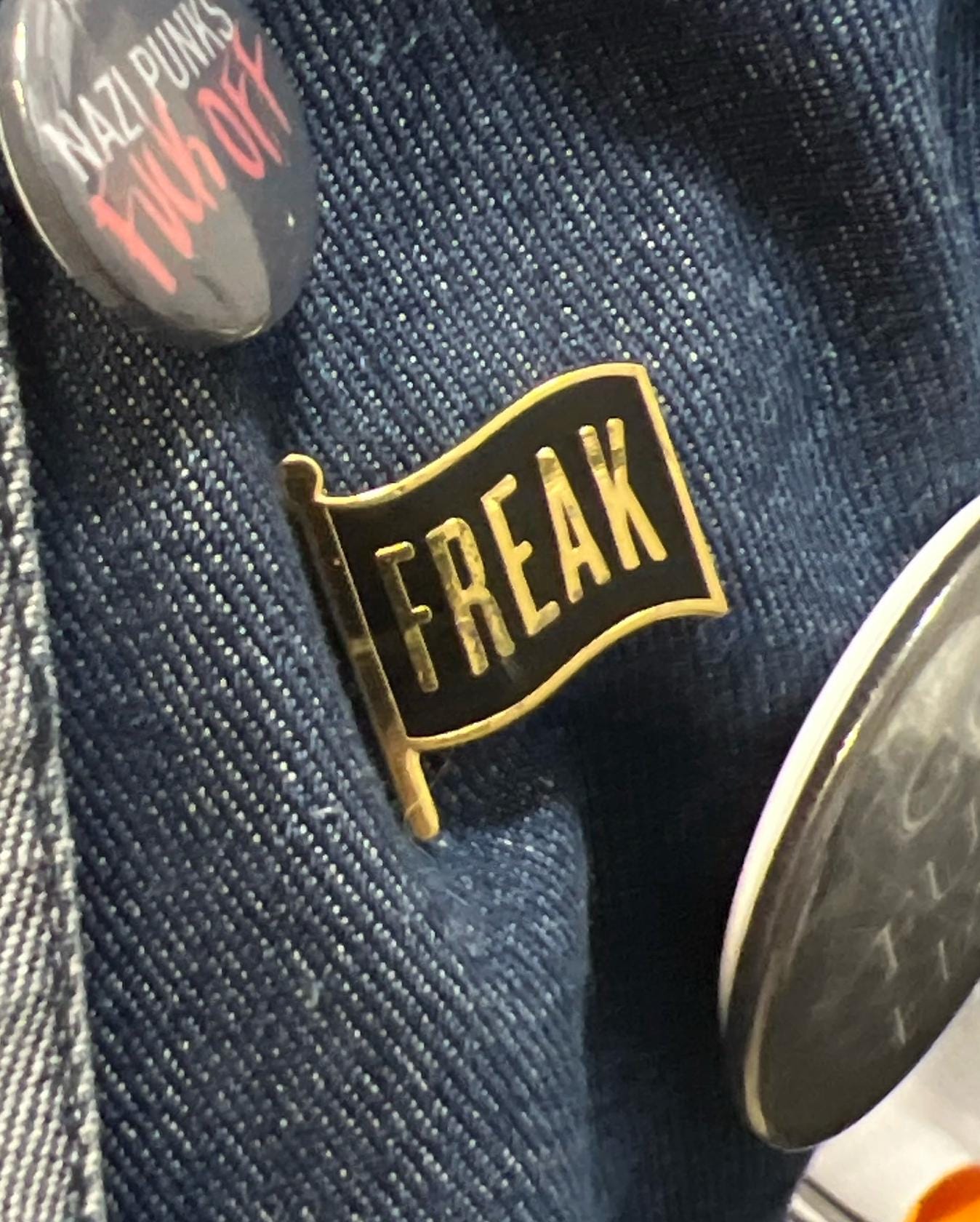 goth enamel pins and badges punk pins FREAK FLAG dark humor gothic accessories queer punk pinback buttons