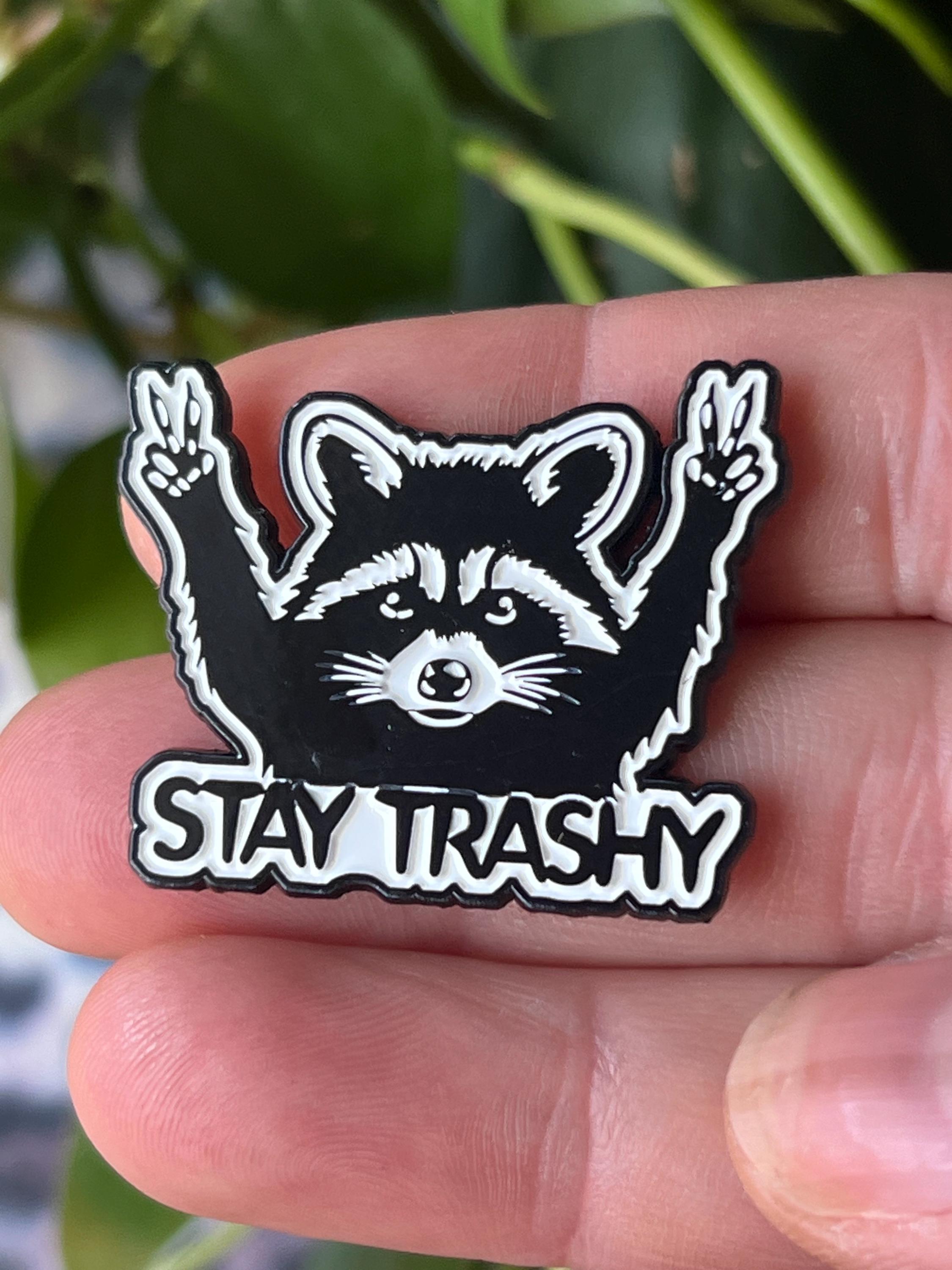 punk pins and badges goth pinback buttons raccoon pins stay trashy black and white lapel pin