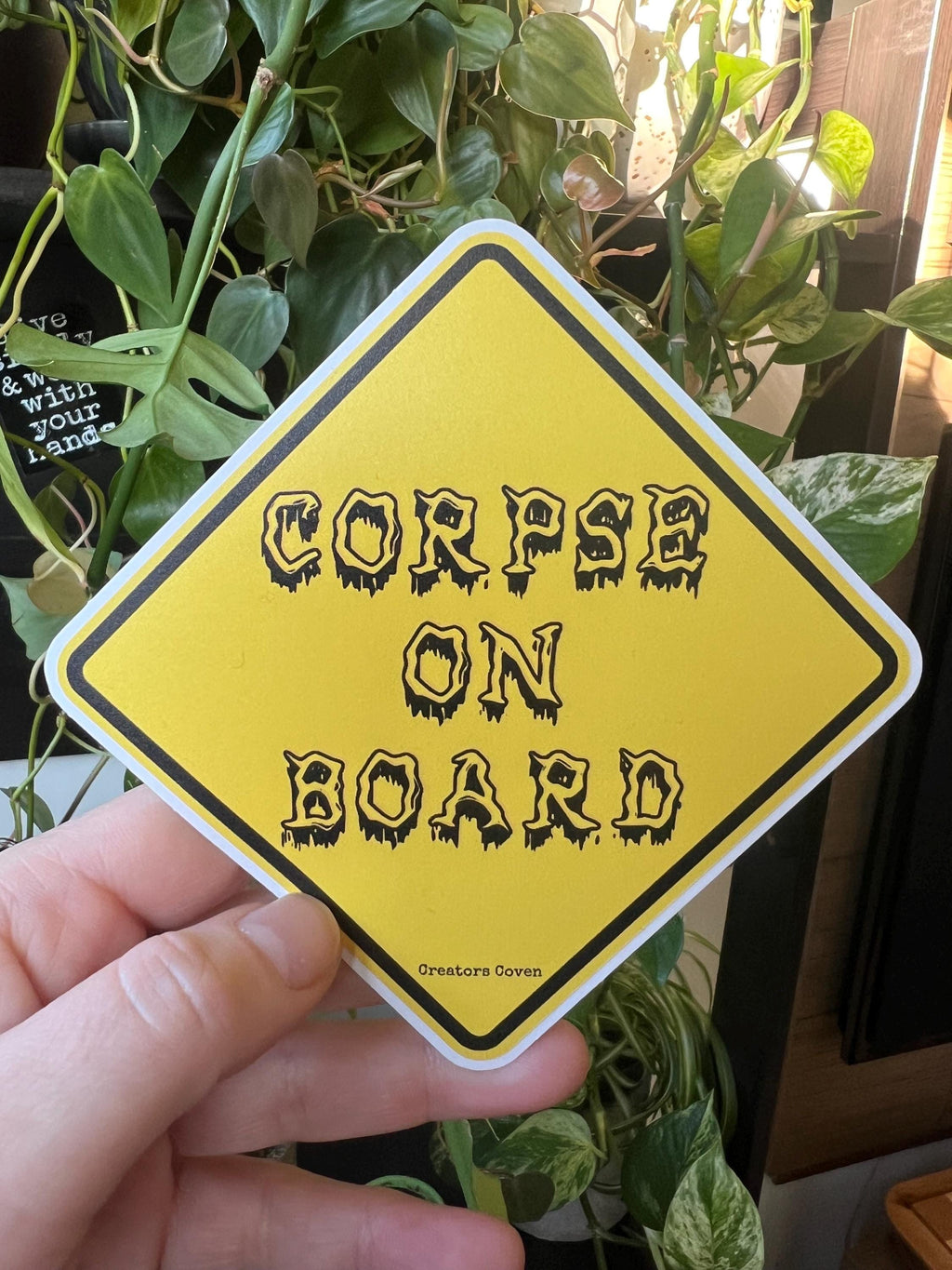 Corpse on Board vinyl sticker yellow warning sticker