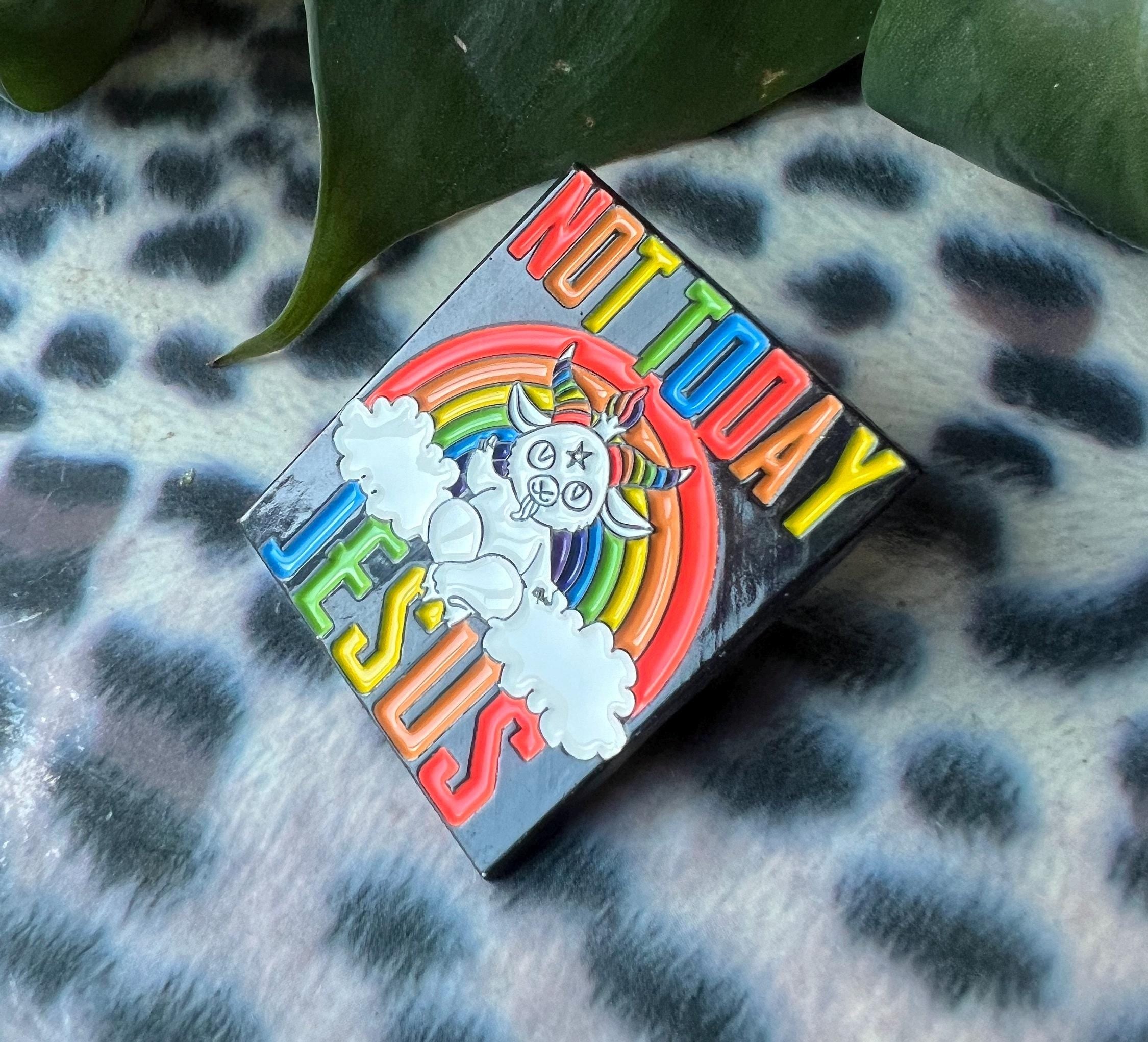 "Not Today Jesus" Rainbow Baphomet Enamel Pin