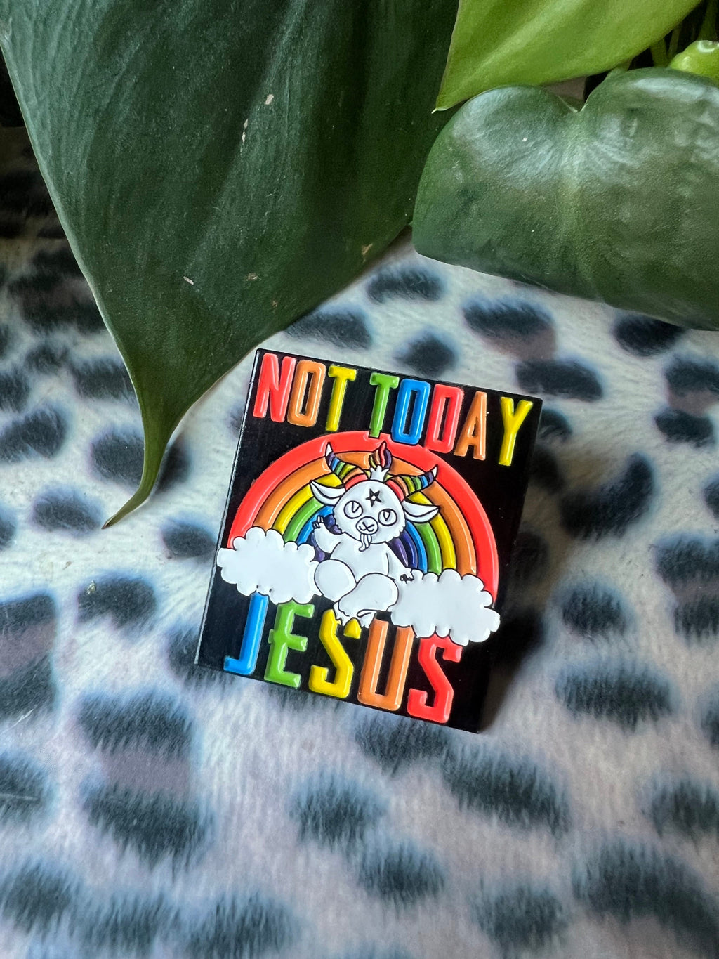 "Not Today Jesus" Rainbow Baphomet Enamel Pin