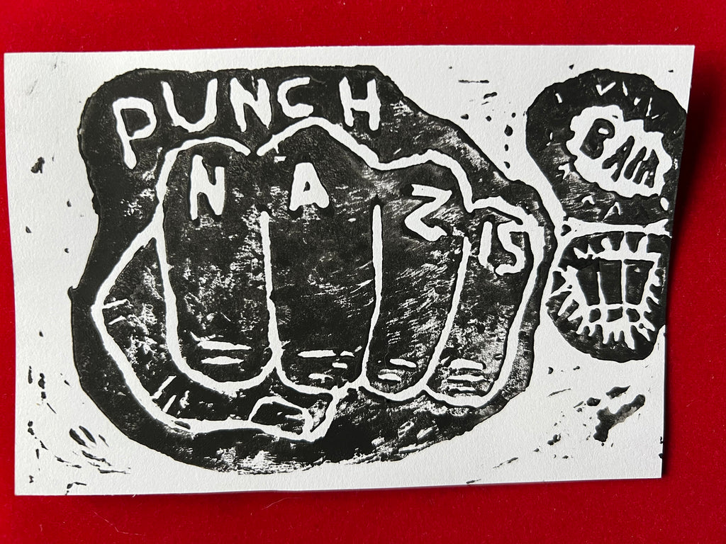 punch nazis linoprint handmade punk wall art goth art print punk home decor punk prints statement art feminist home decor