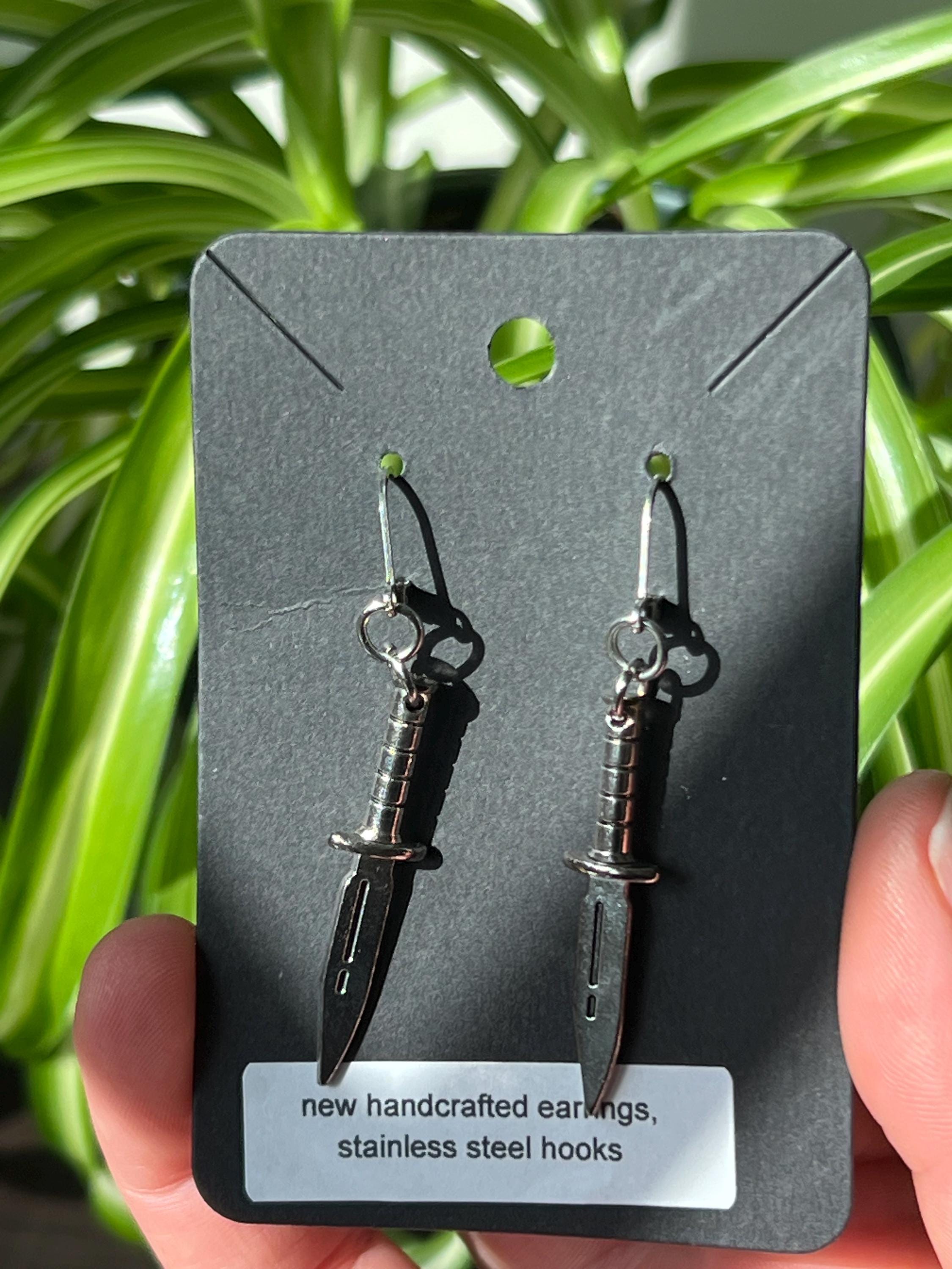 goth knife earrings gothic jewelry punk earrings weapon accessories stainless steel hypoallergenic jewellery apocalyptic dagger earrings