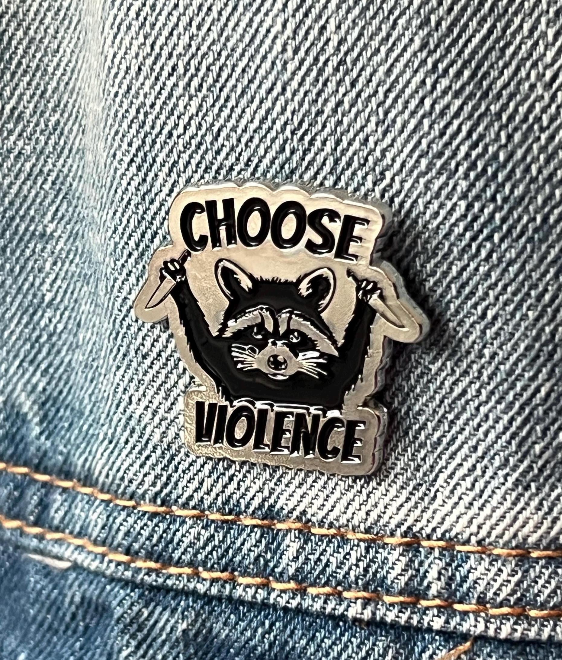 punk enamel pins and badges goth accessories grunge jewelry "choose violence" raccoon animal pinback button