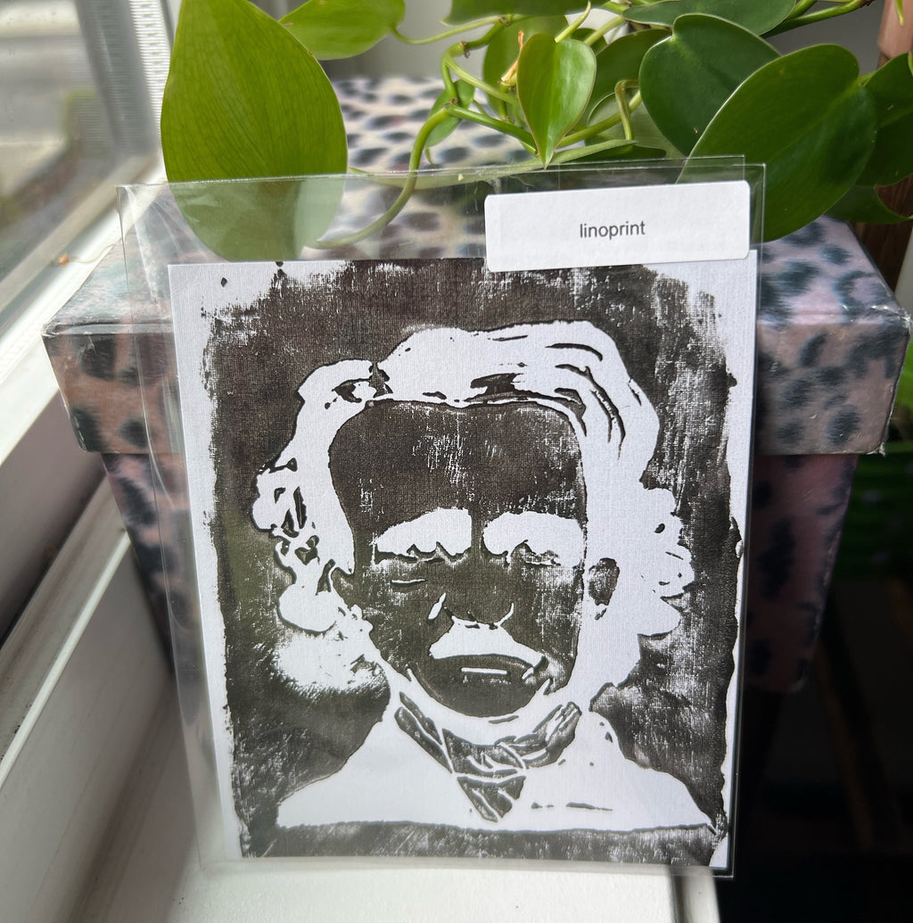 edgar allan poe lino print black and white handmade art print gothic home decor