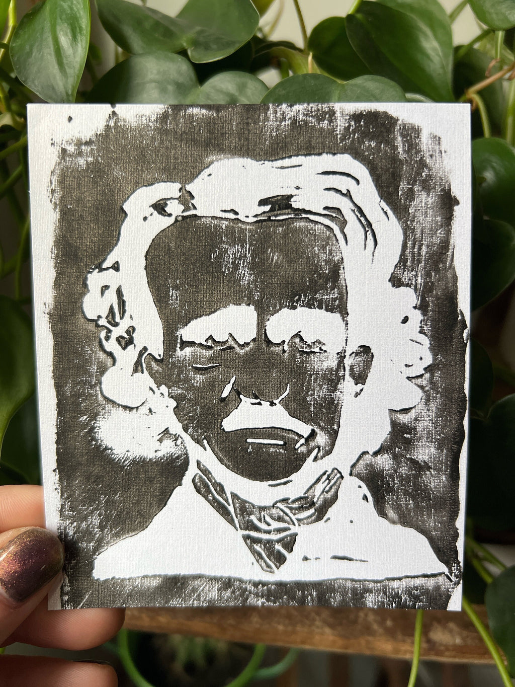 edgar allan poe lino print black and white handmade art print gothic home decor