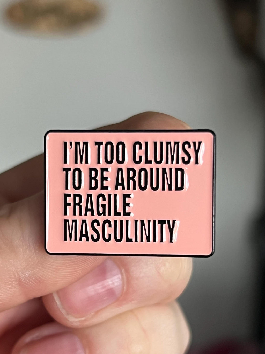 feminist pins and badges funny pins goth enamel pin gothic lapel pins punk pins fragile masculinity intersectional feminism pink rectangle