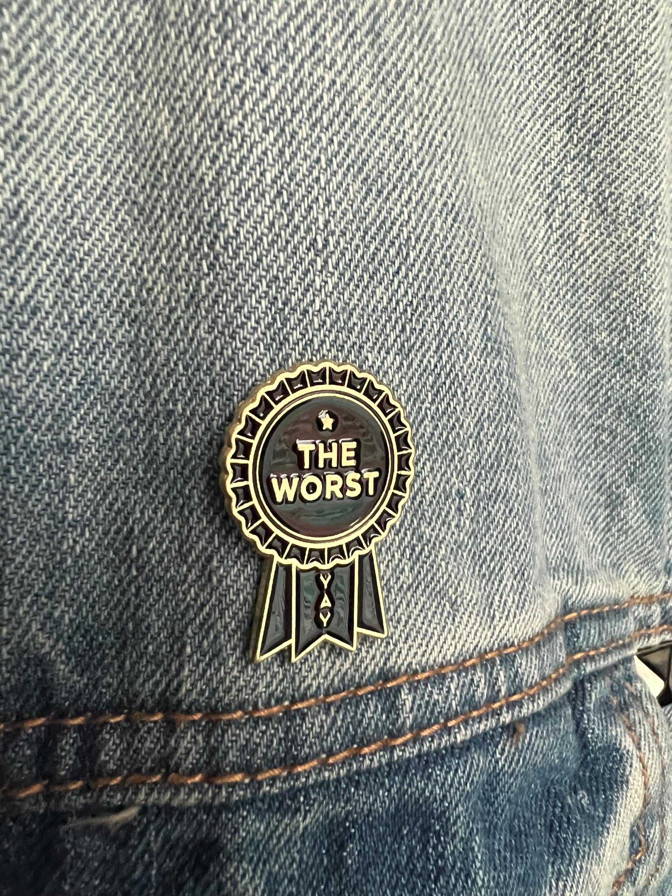 goth pins punk pins gothic enamel pins | dark humor award ribbon the worst goth lapel pin queer black and gold pin dark accessory funny pins