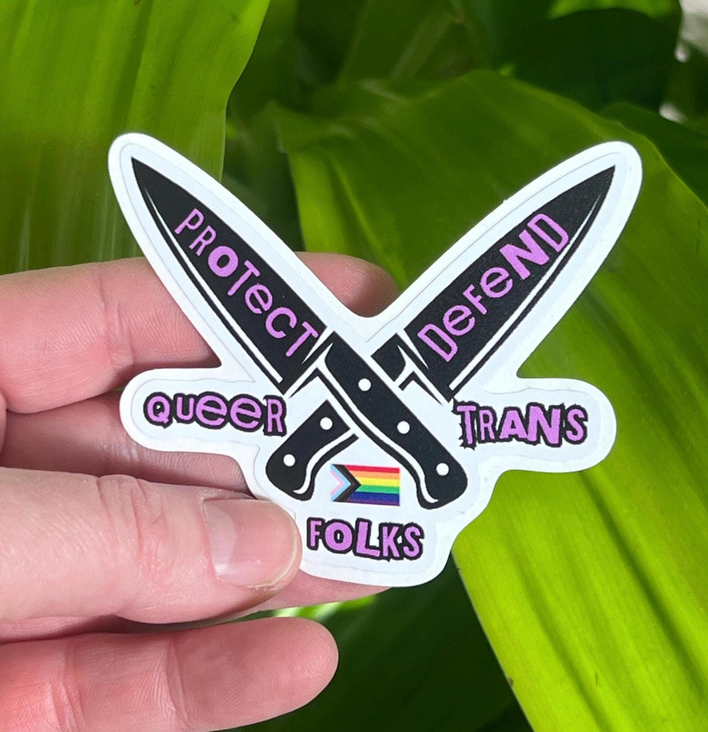 protect defend queer trans folks sticker lgbt leftist vinyl sticker liberal decals liberal stickers ally accessories lgbtq stickers decals
