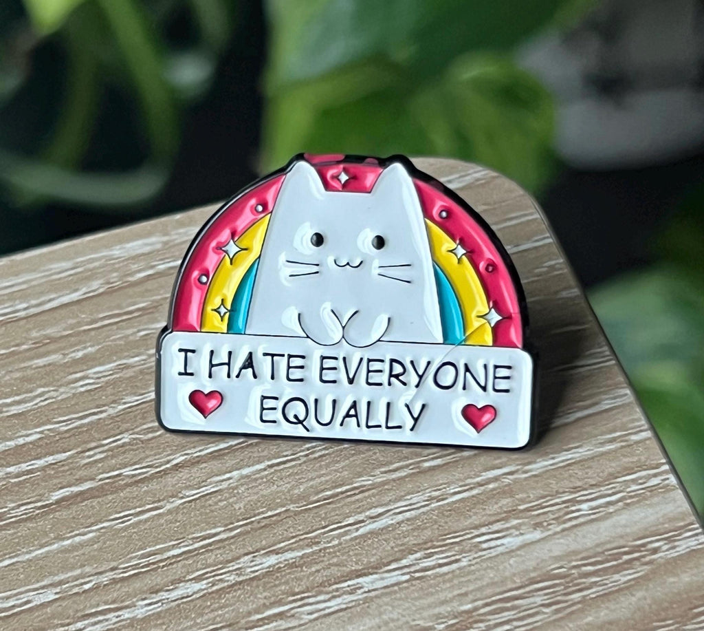 I Hate Everyone Equally Rainbow Cat Enamel Pin