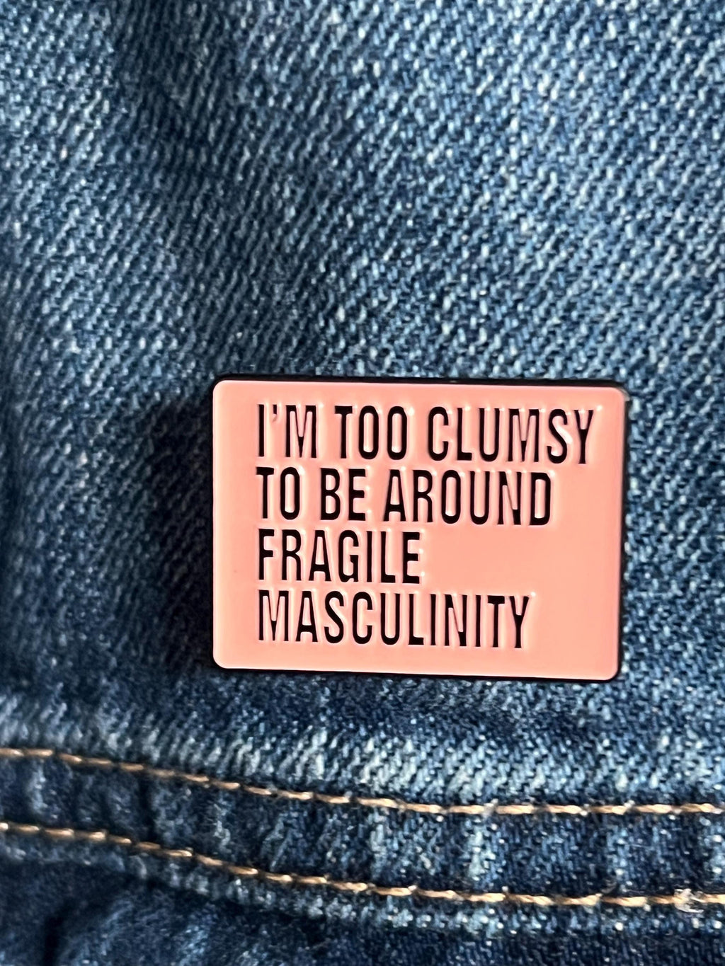 feminist pins and badges funny pins goth enamel pin gothic lapel pins punk pins fragile masculinity intersectional feminism pink rectangle