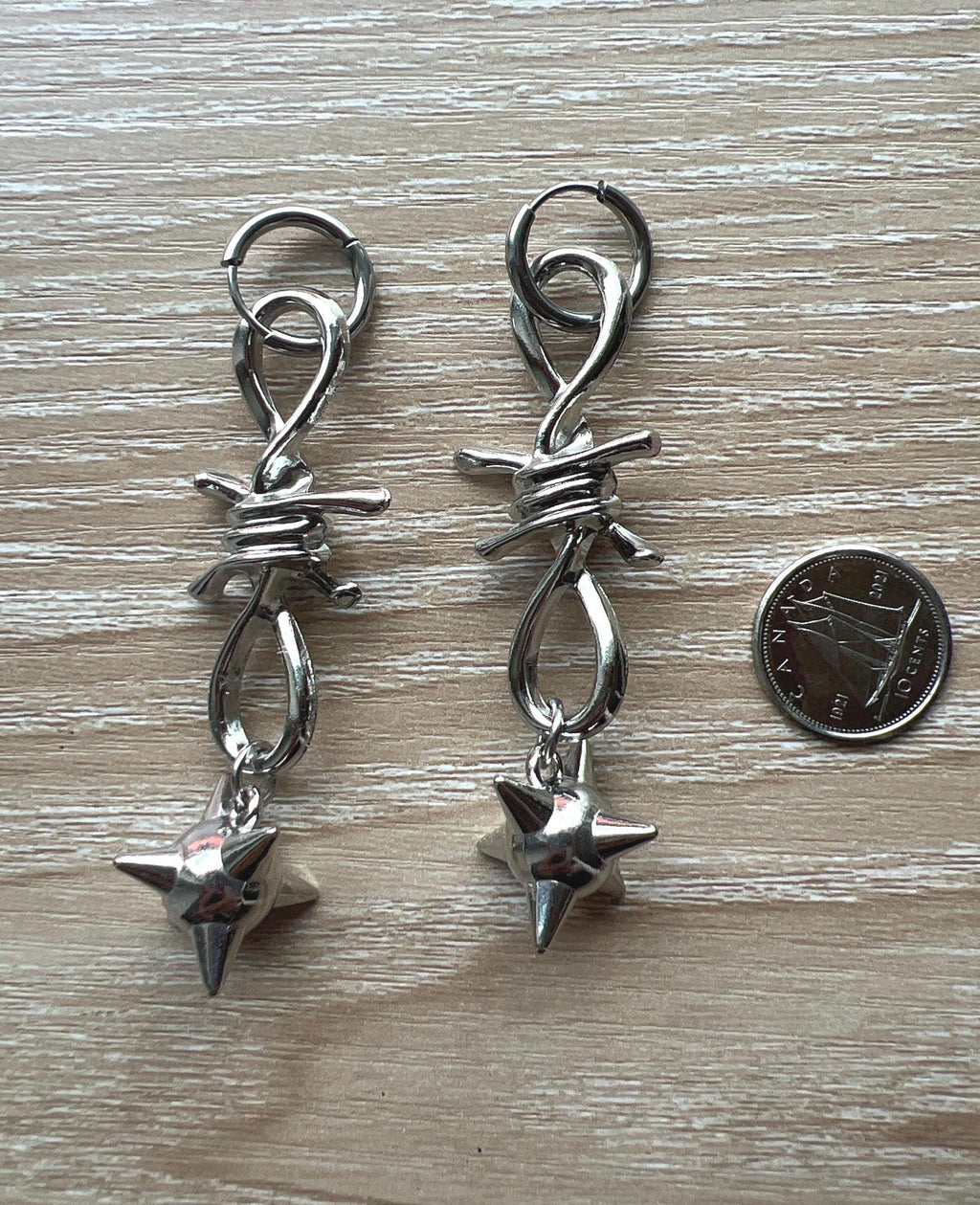 spiked barbed wire huggie earrings gothic morning star earrings punk jewelry goth accessories stainless steel hypoallergenic silver hoops