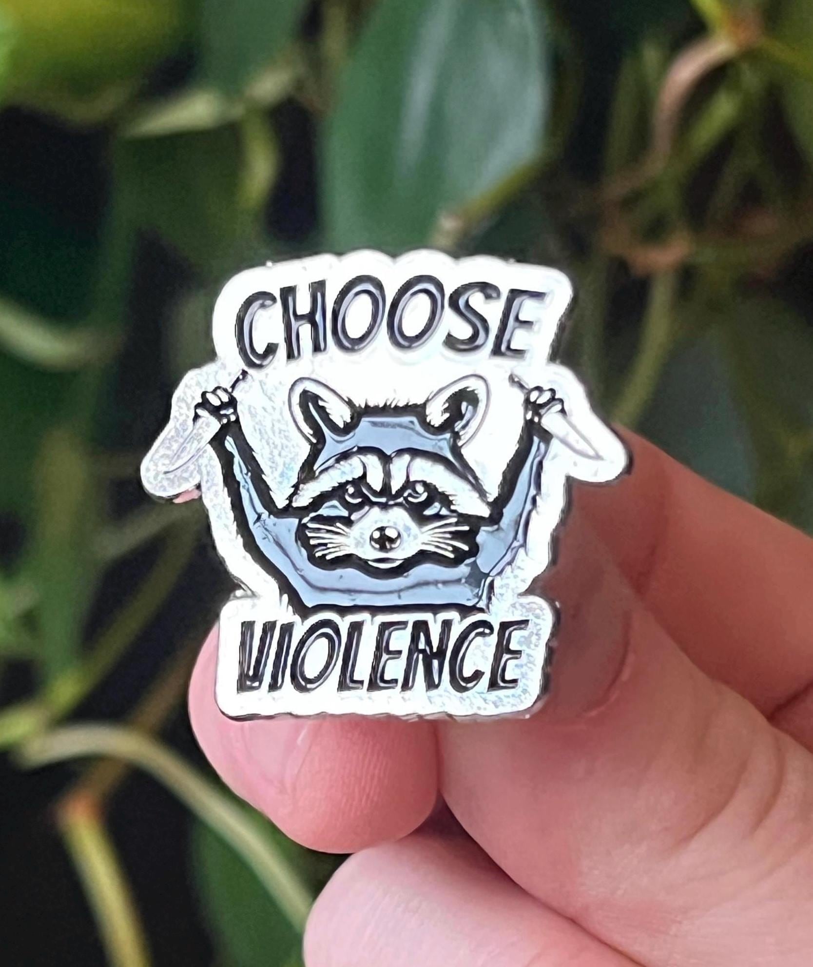 punk enamel pins and badges goth accessories grunge jewelry "choose violence" raccoon animal pinback button