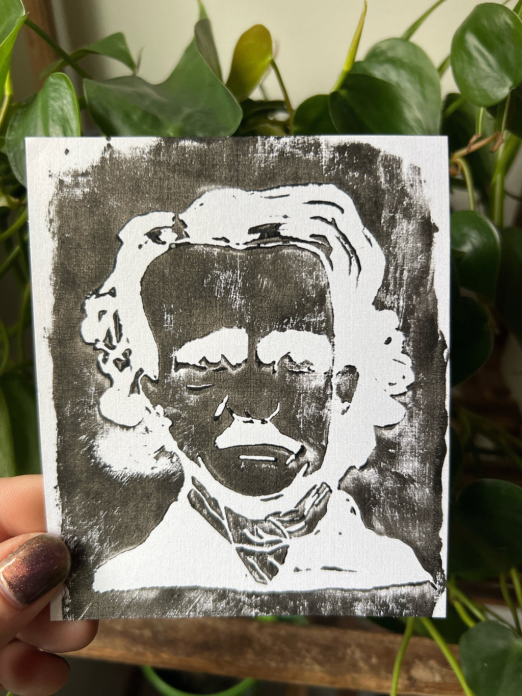 edgar allan poe lino print black and white handmade art print gothic home decor